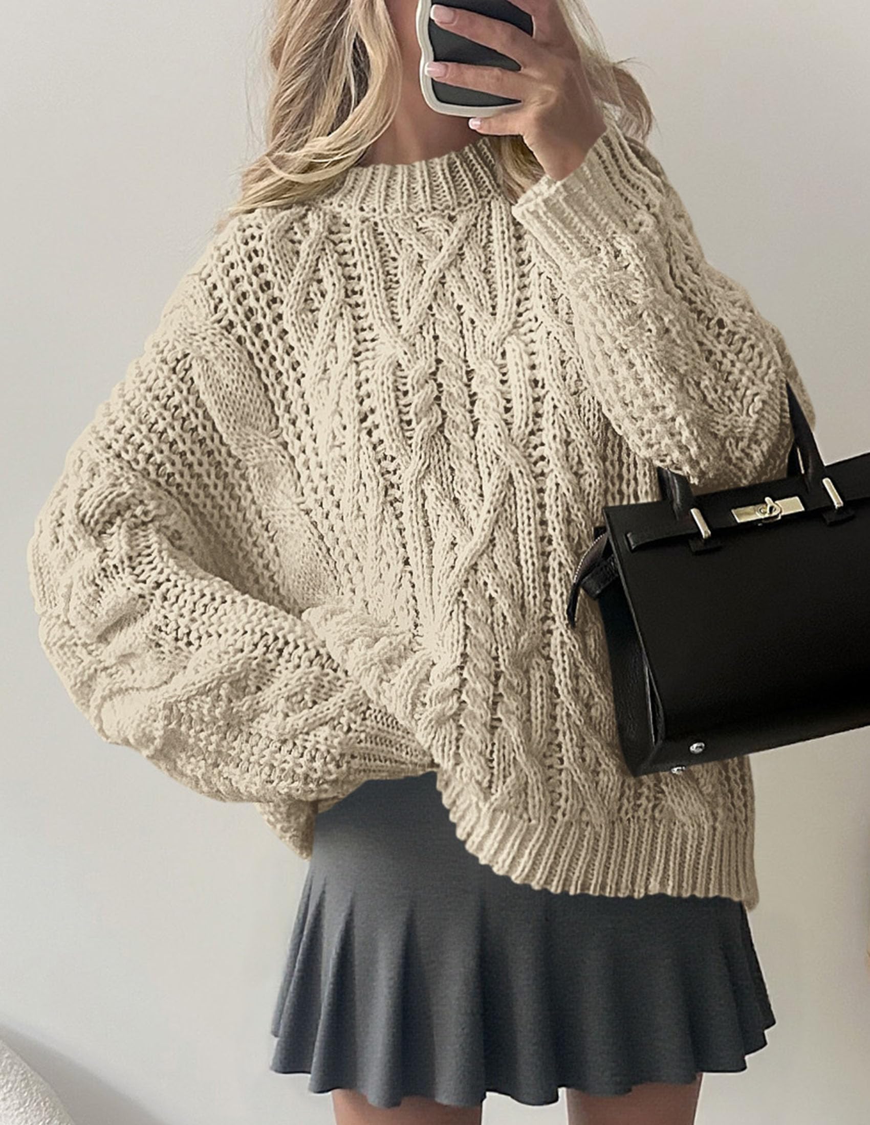 Womens Oversized Fall Sweaters Chunky Cable Knit Pullover Tops