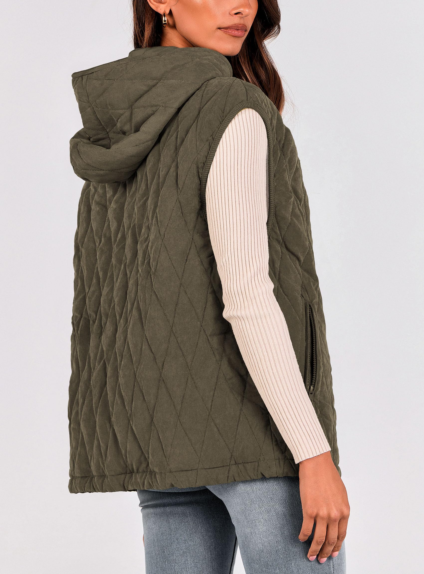 Women's Fall Fashion Vest Zip Up Jacket(Army Green,Small)