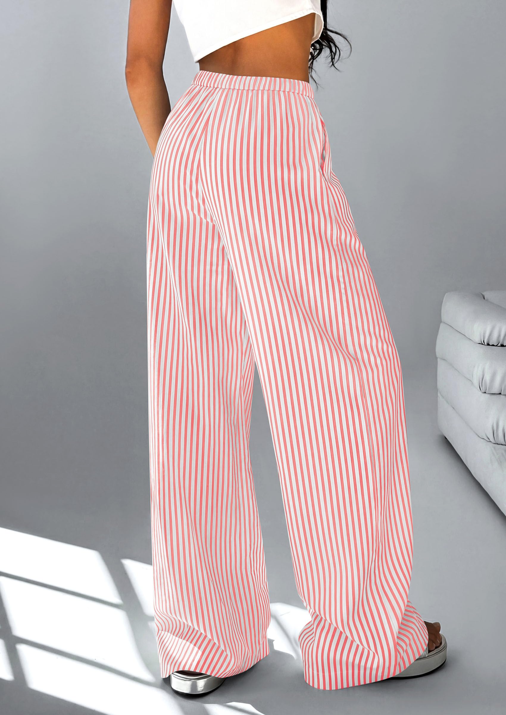 Women's Striped Wide Leg Pants 2026 Casual Palazzo with Pocket