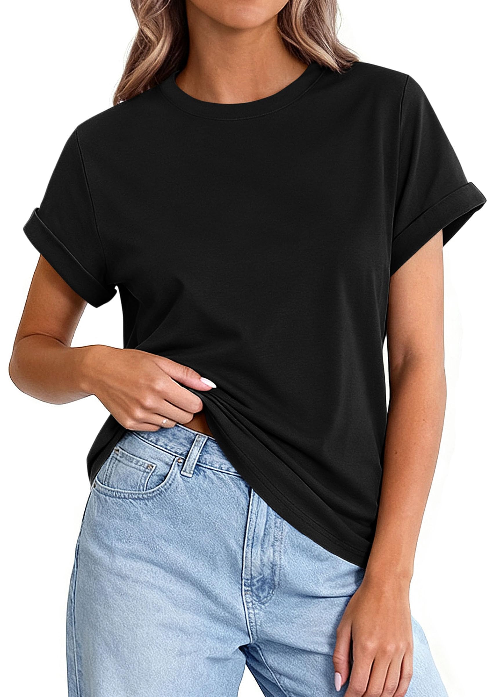 Womens Summer Tops Short Sleeve Shirts,Black,S