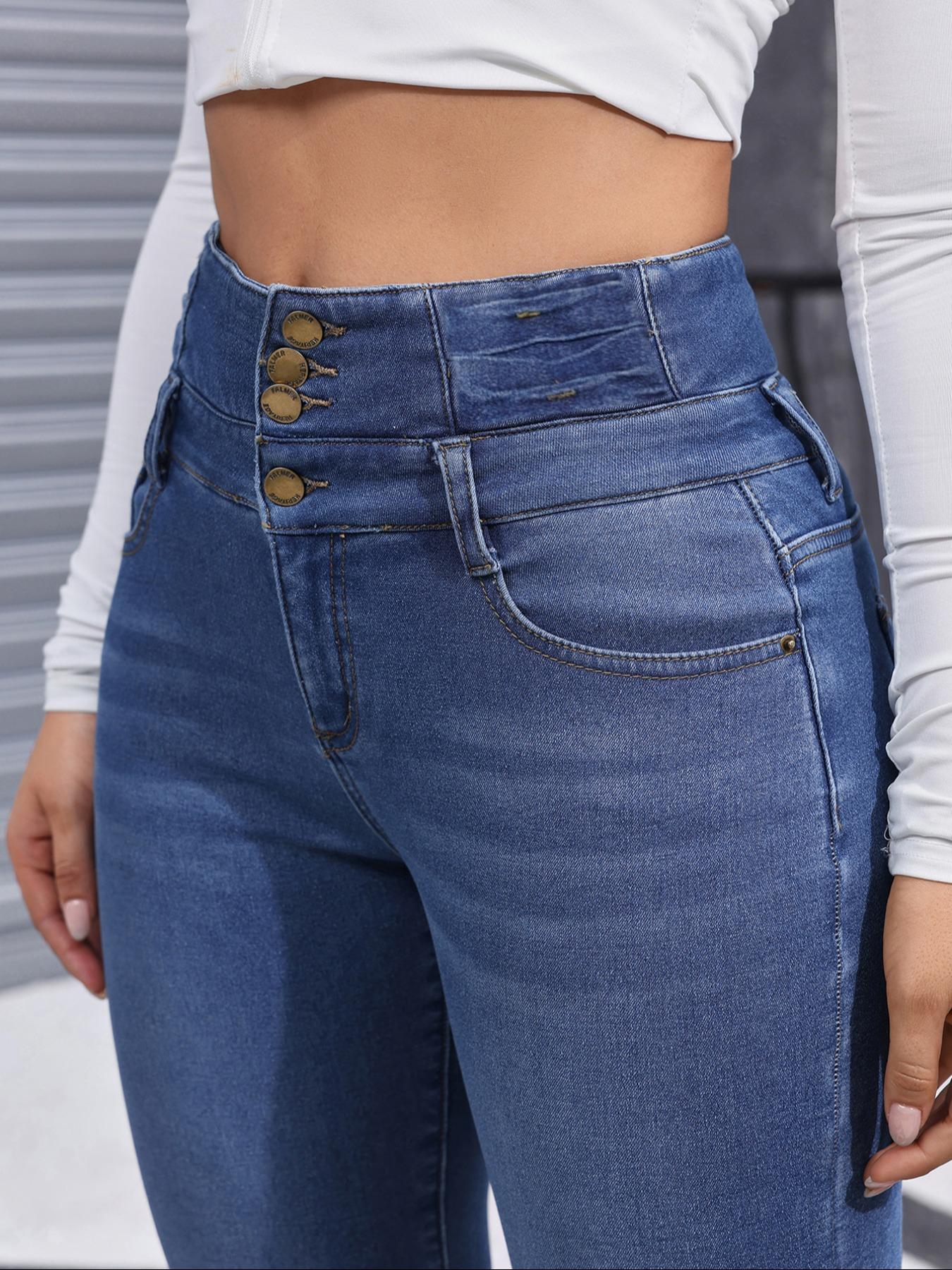 Women's Comfortable Minimalist Chic Fleece-Lined Slim Fitting Jeans, High-Stretch Thick-Woven Slimming Fitted Denim Pants for Winter