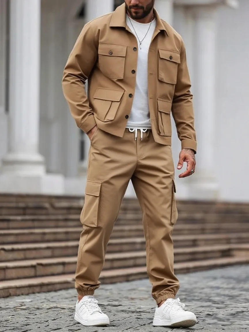 Men's Solid 2-Piece Button-Front Jacket & Pants Set