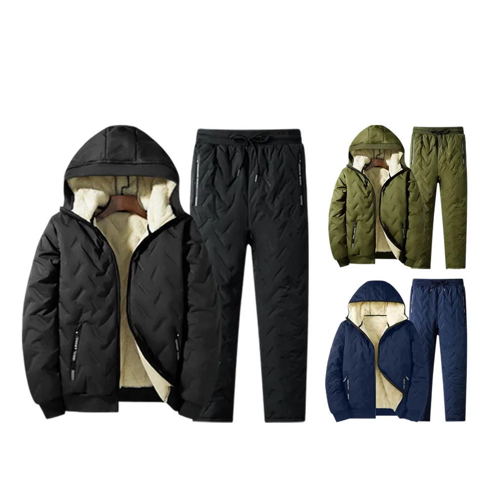 Men's Fleece Cotton Jacket Hooded Coat With Pants