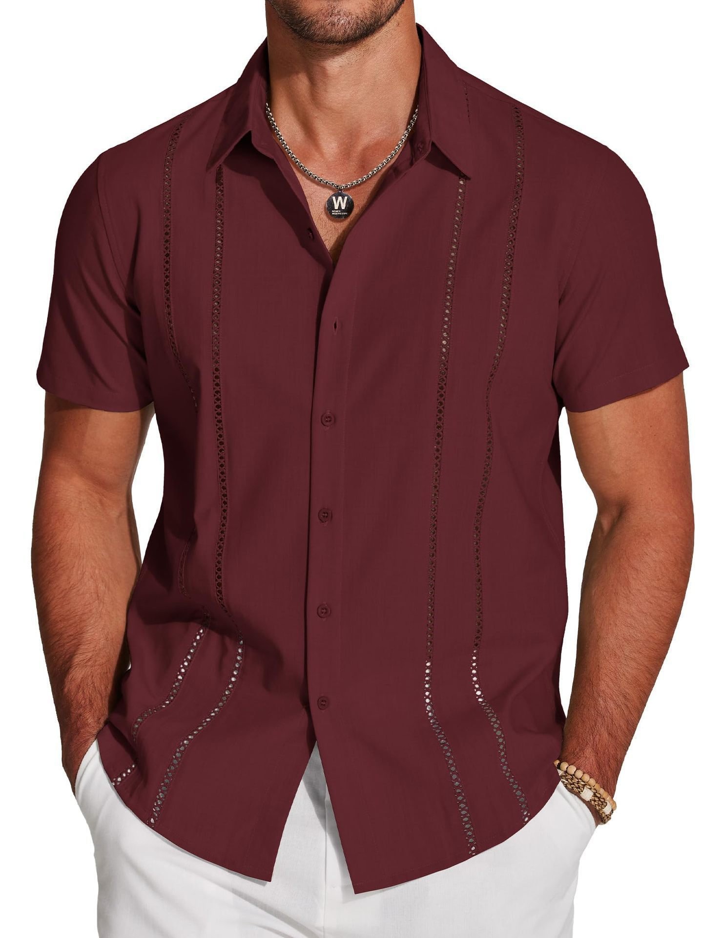 🔥Men's Cuba Guayabera Exquisite Hollow Embroidered Button Front Shirt