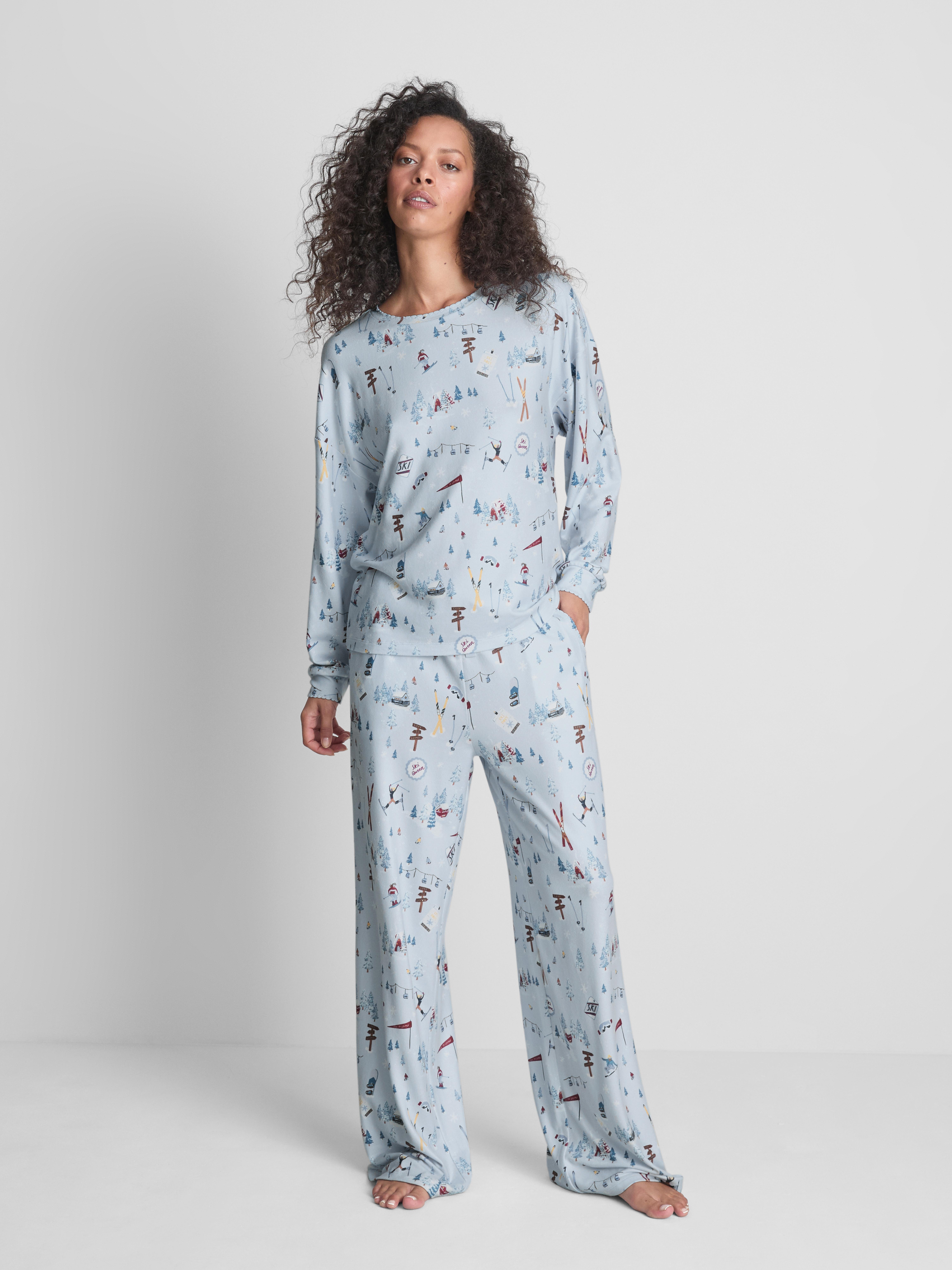 Love To Lounge Cozy Ski Print Pajama Top