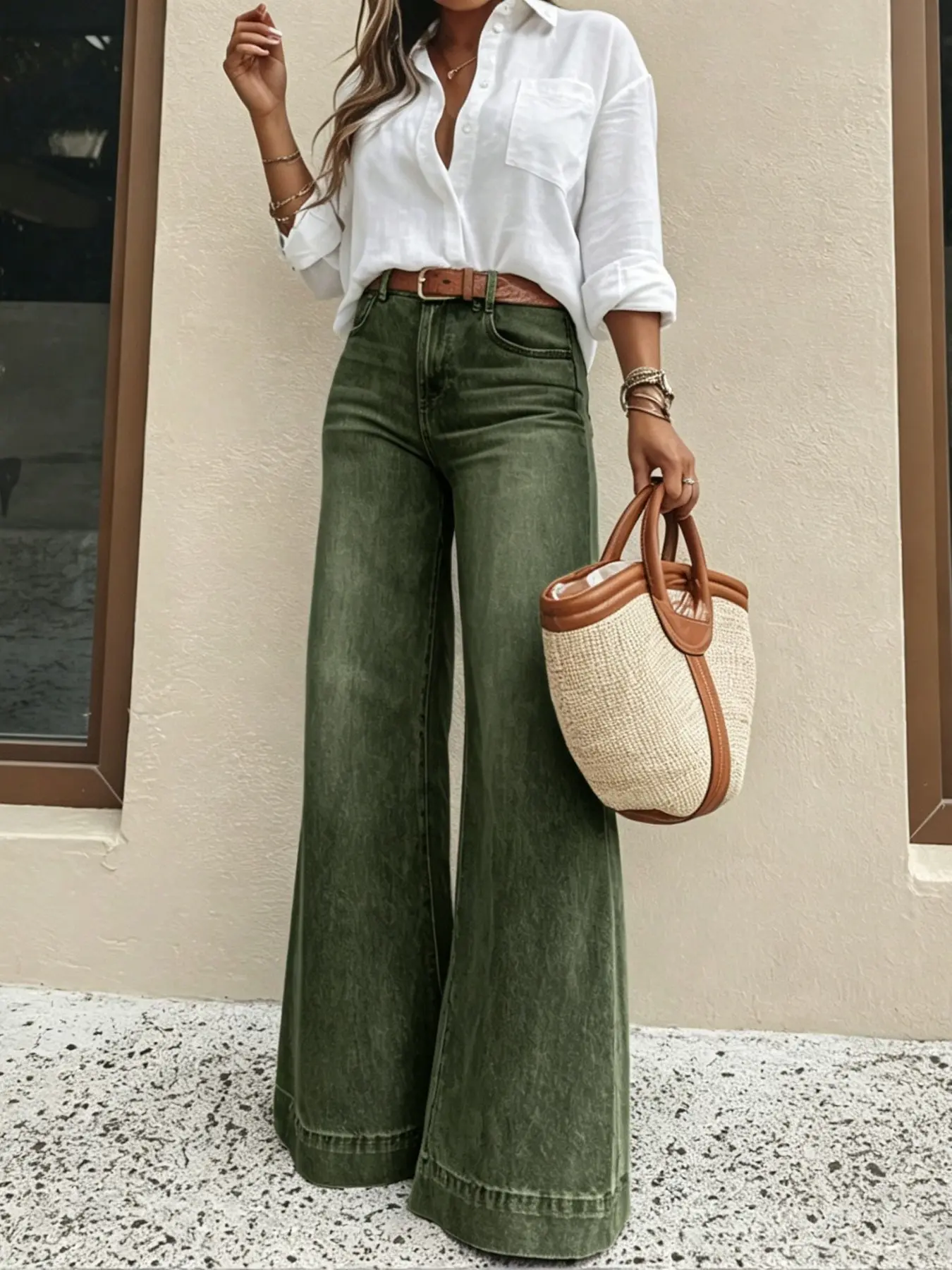 Women's Loose-Fit Jeans, High-Waisted Slimming Effect, Slight Stretch Casual Style, Simple and Versatile, All Seasons Wear