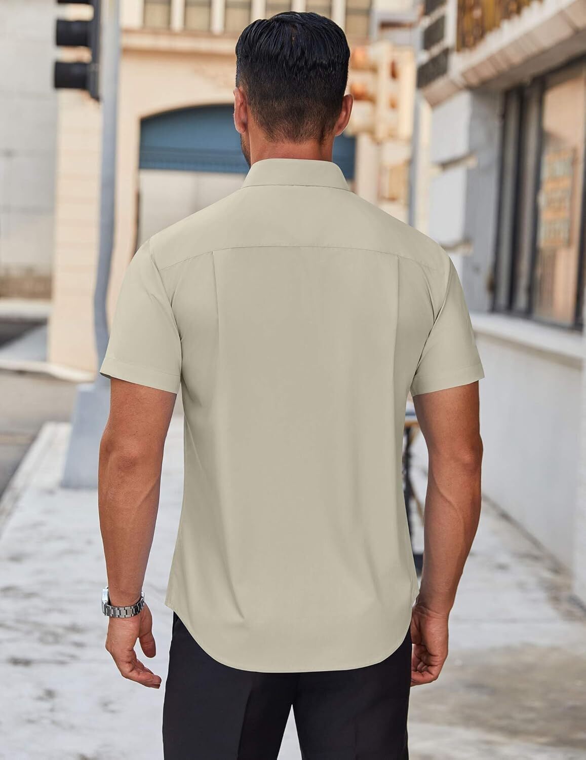 Mens Short Sleeve Dress Shirts Wrinkle Free Casual Button Down Shirts Summer Untucked Dress Shirt