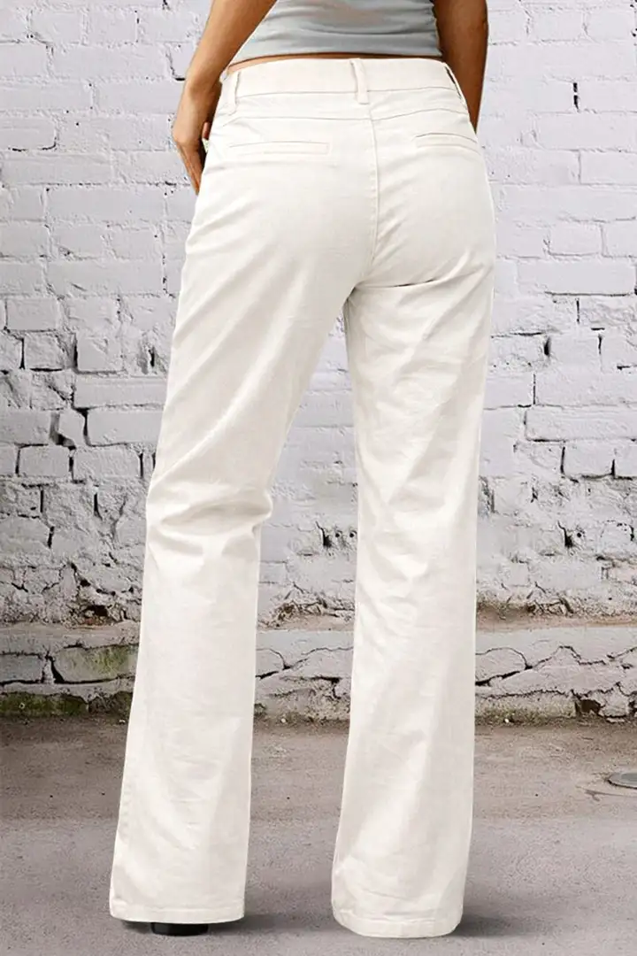💝Last day promotion -Solid Seam Front Mid Rise Straight Leg Pants