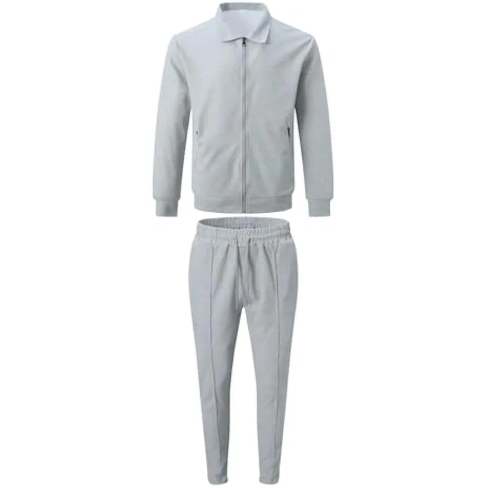 Men’s Zip-Up Tracksuit Set – Sporty 2-Piece Jacket & Pants with Drawstring Waist