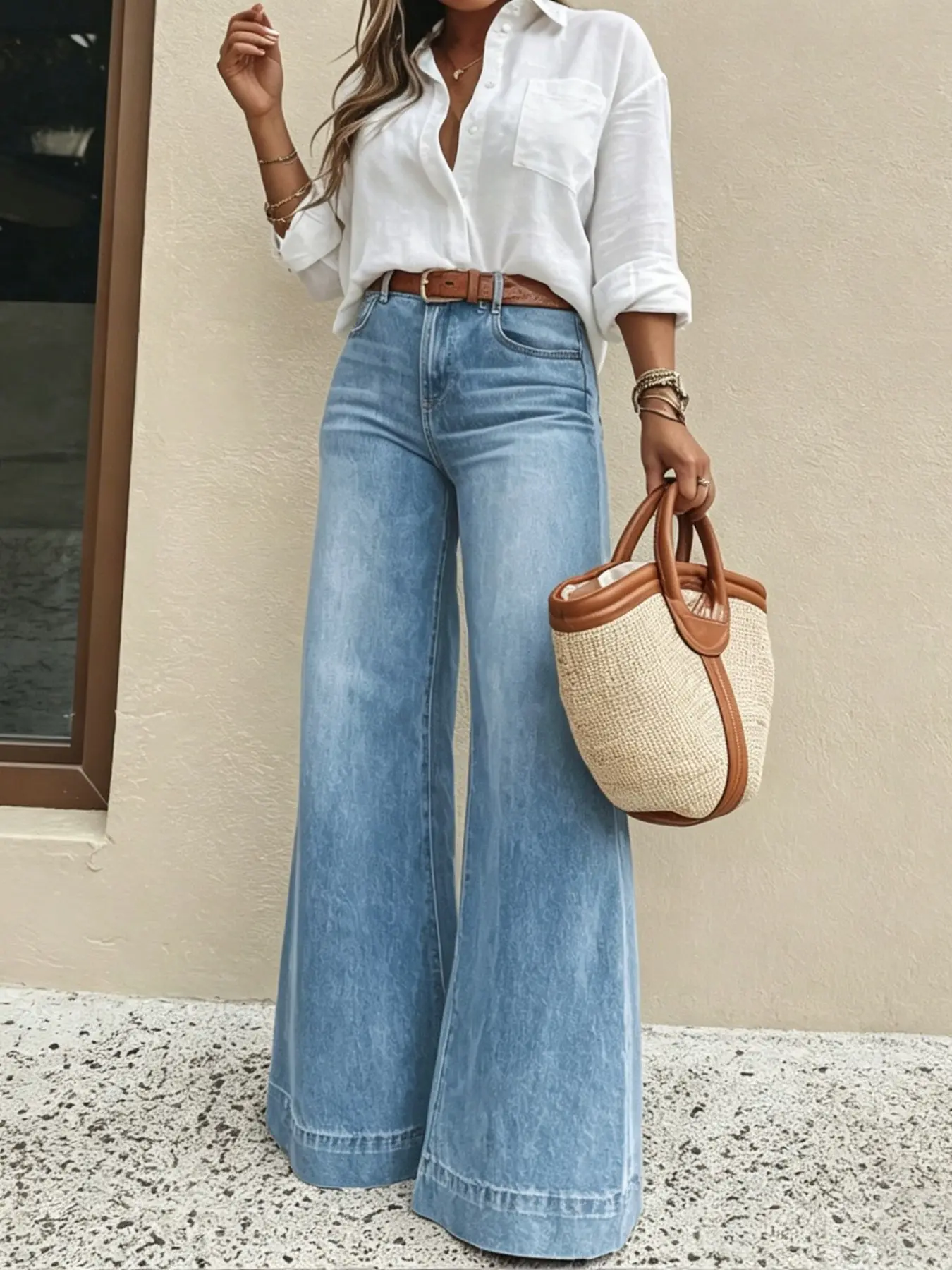 Women's Loose-Fit Jeans, High-Waisted Slimming Effect, Slight Stretch Casual Style, Simple and Versatile, All Seasons Wear