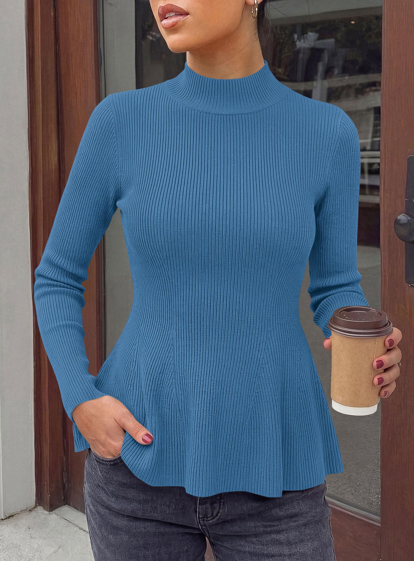 Women's Long Sleeve Peplum Tops Knit Pullover Fall Sweaters