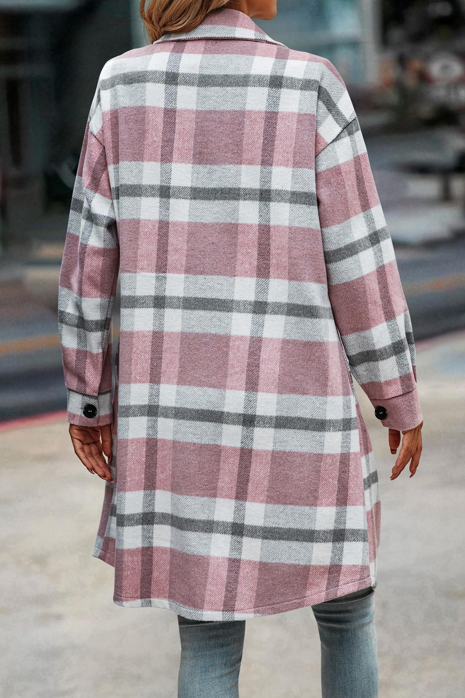Womens Plaid Shacket Jacket Flannel Shirts,Plaid Pink,S