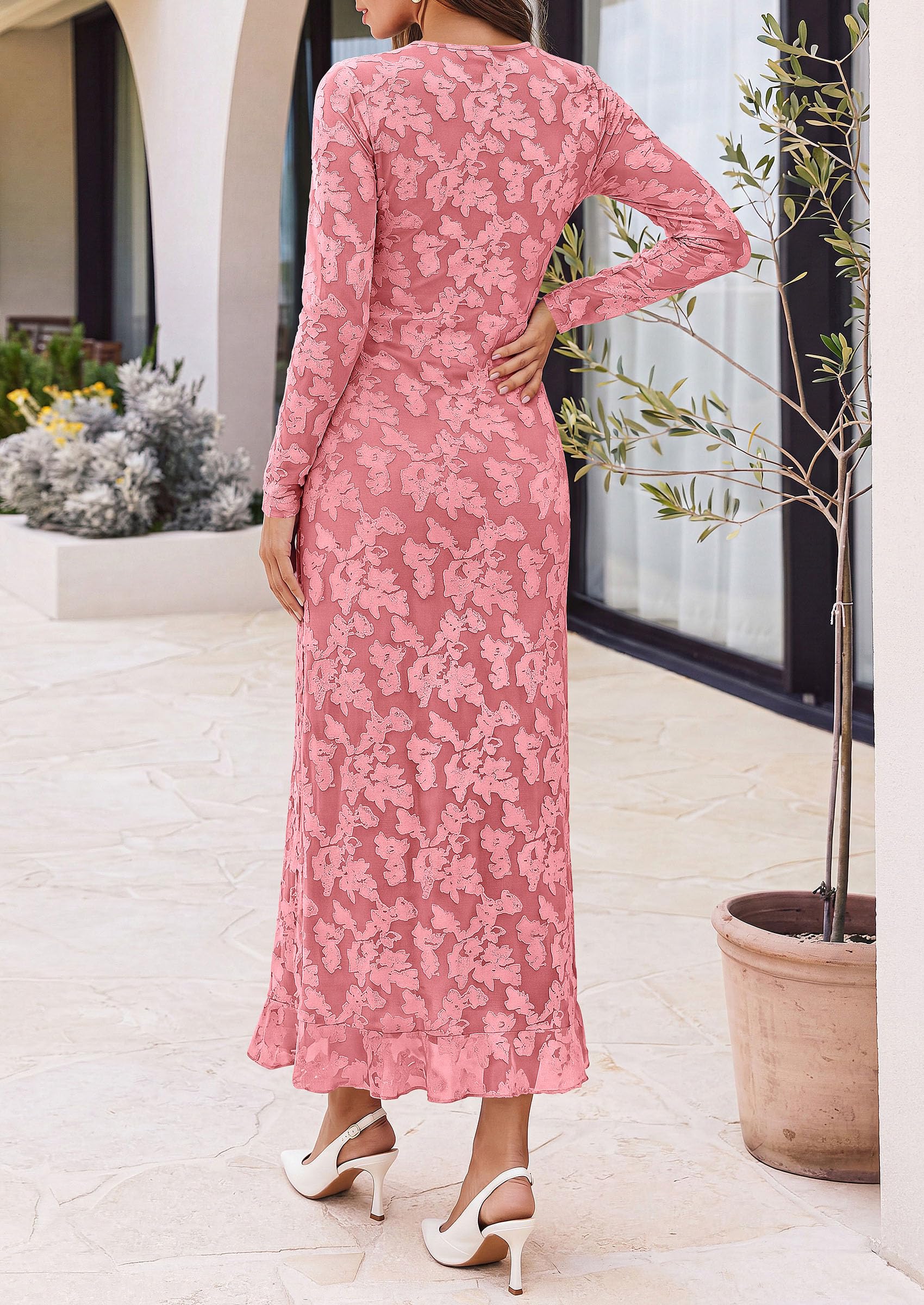 Women's Formal Maxi Floral Dresses with Slit (Pink,XS)
