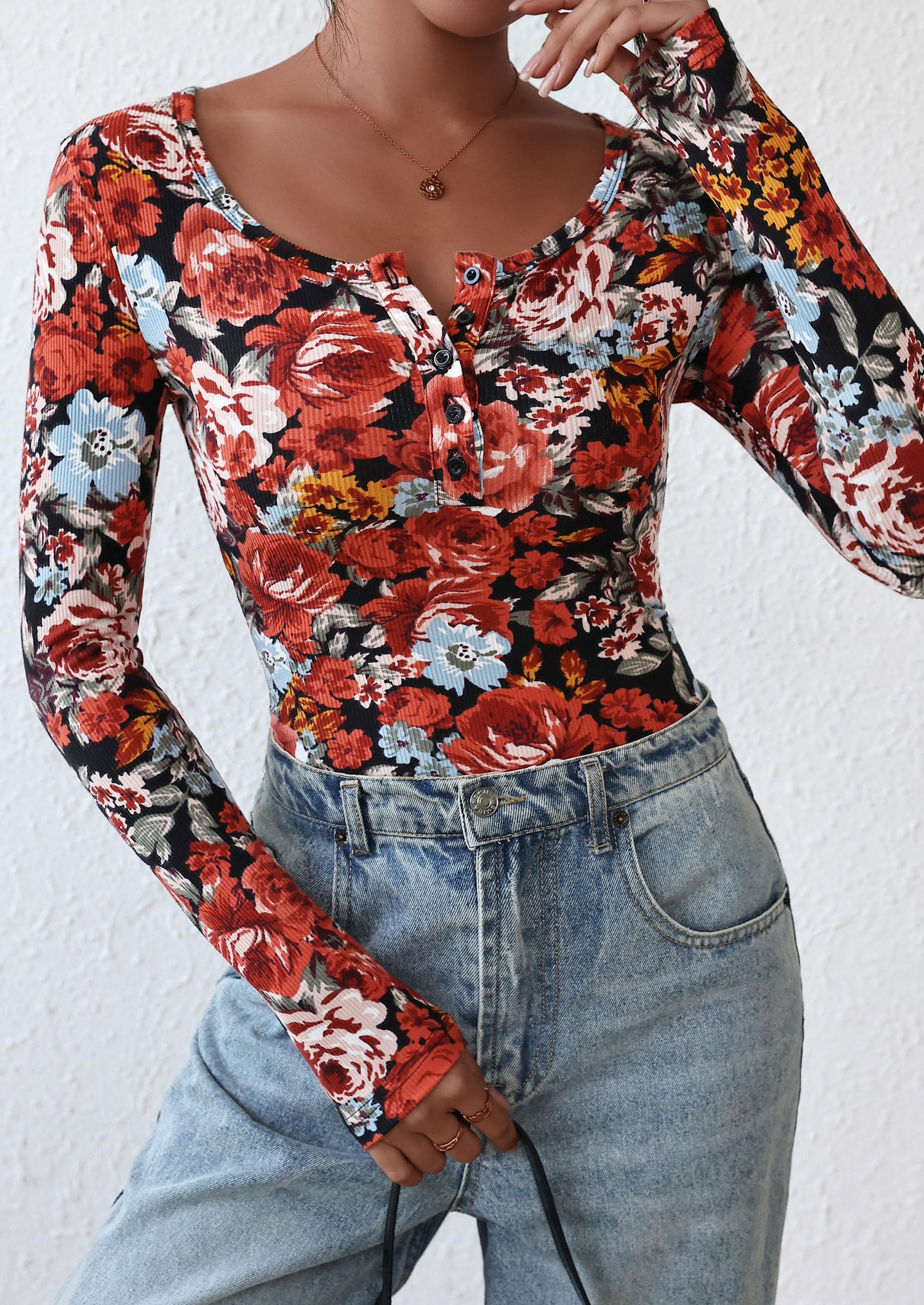 Women's Fall Long Sleeve Henley T Shirts