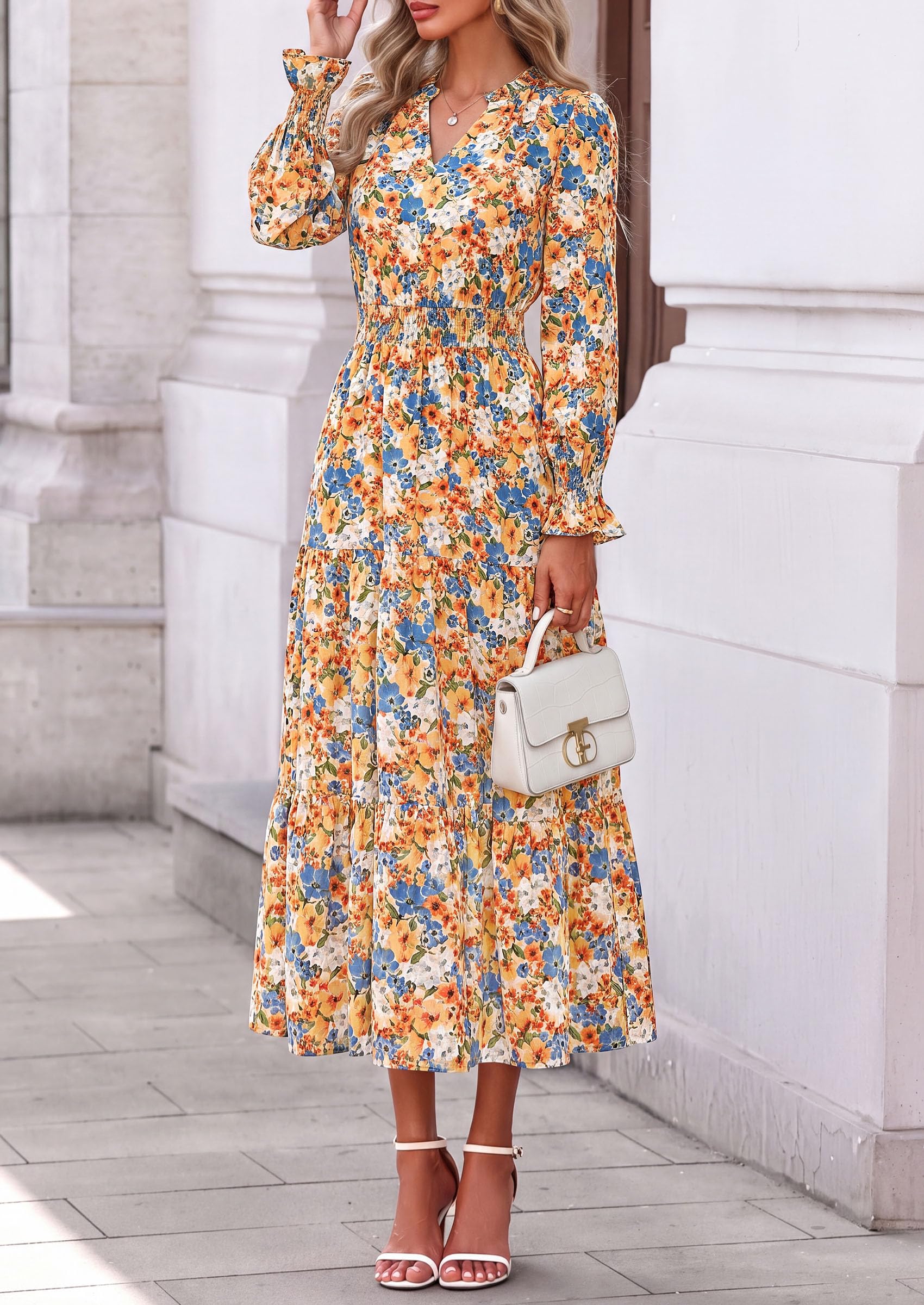 Women's Floral Maxi Dress Fall A Line Wedding Guest Dresses