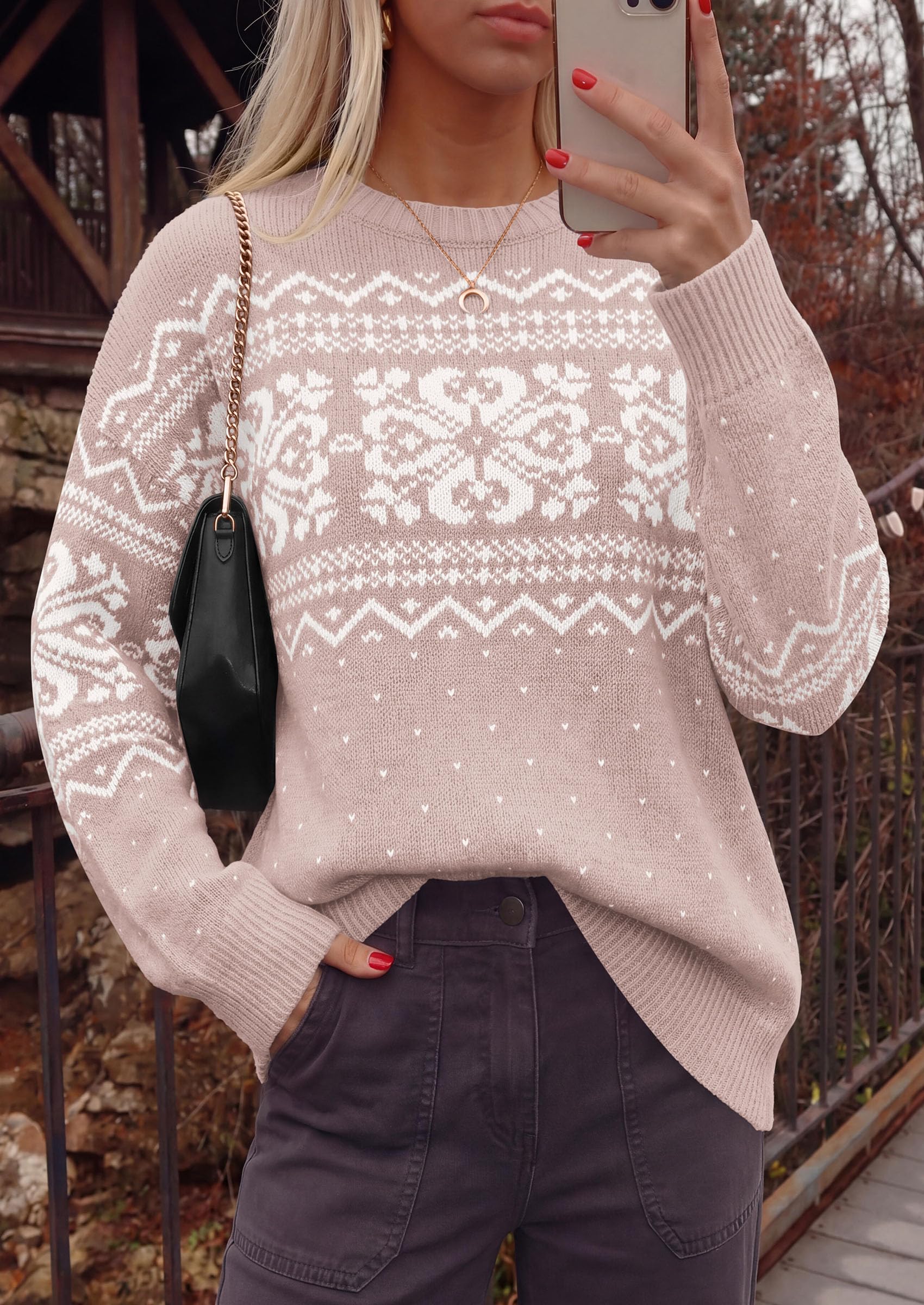 Sweaters for Women Fair Isle Oversized Pullover Fall Outfits