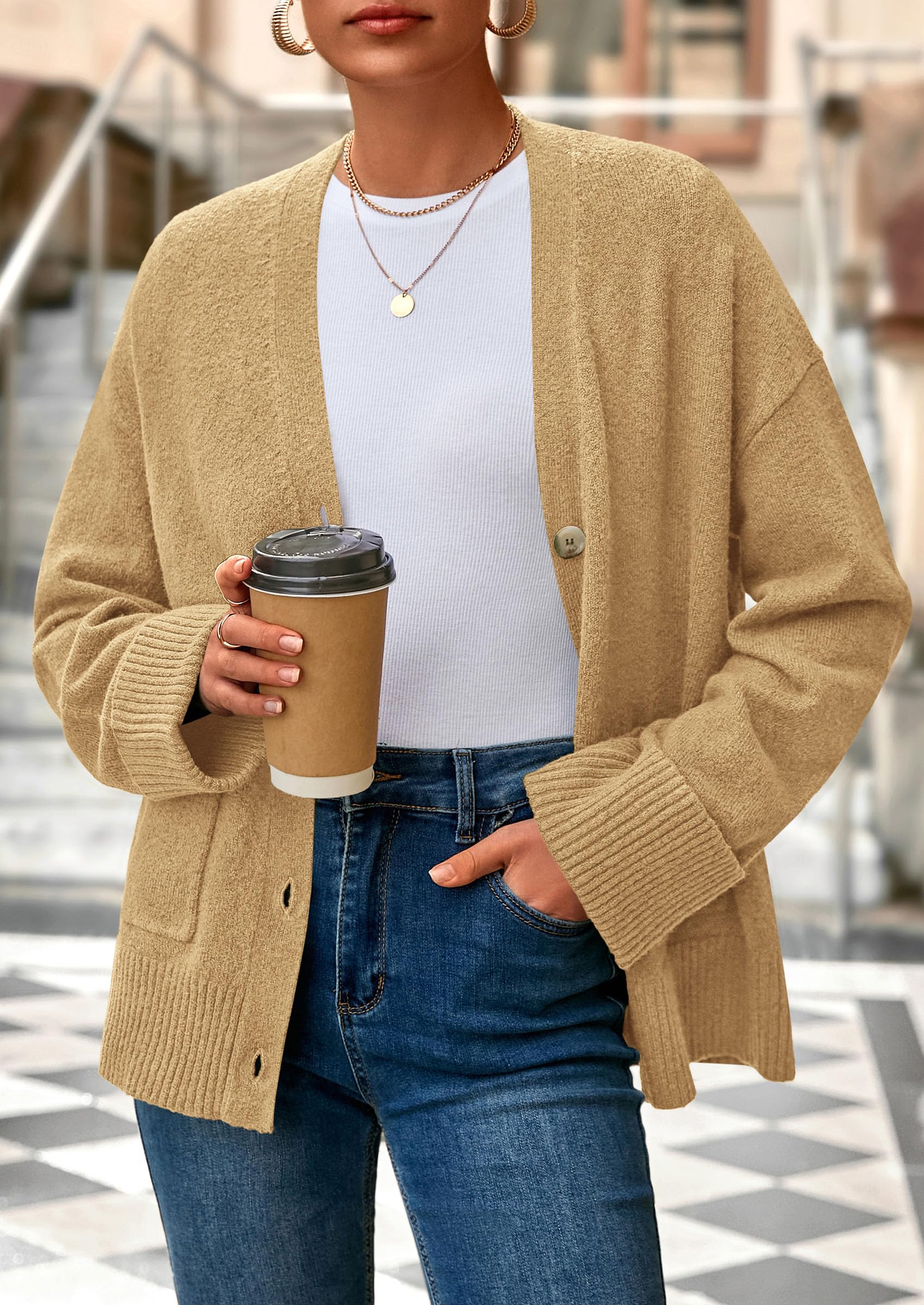 Women's Winter Oversized Cardigan Sweaters (Khaki,S)