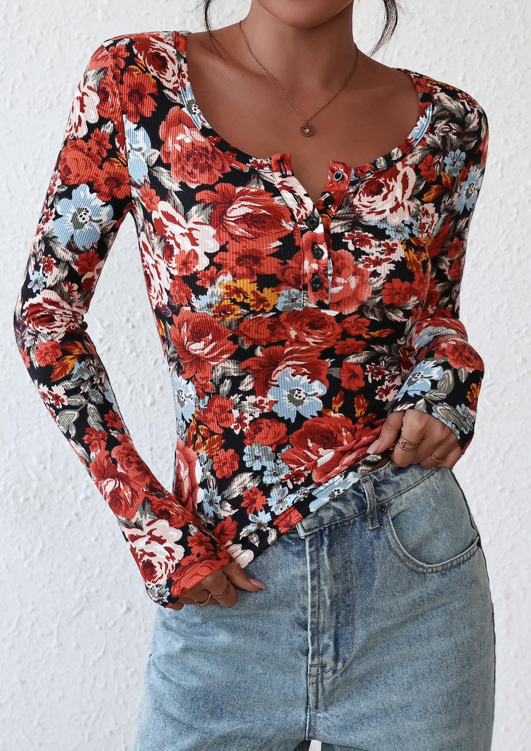 Women's Fall Long Sleeve Henley T Shirts