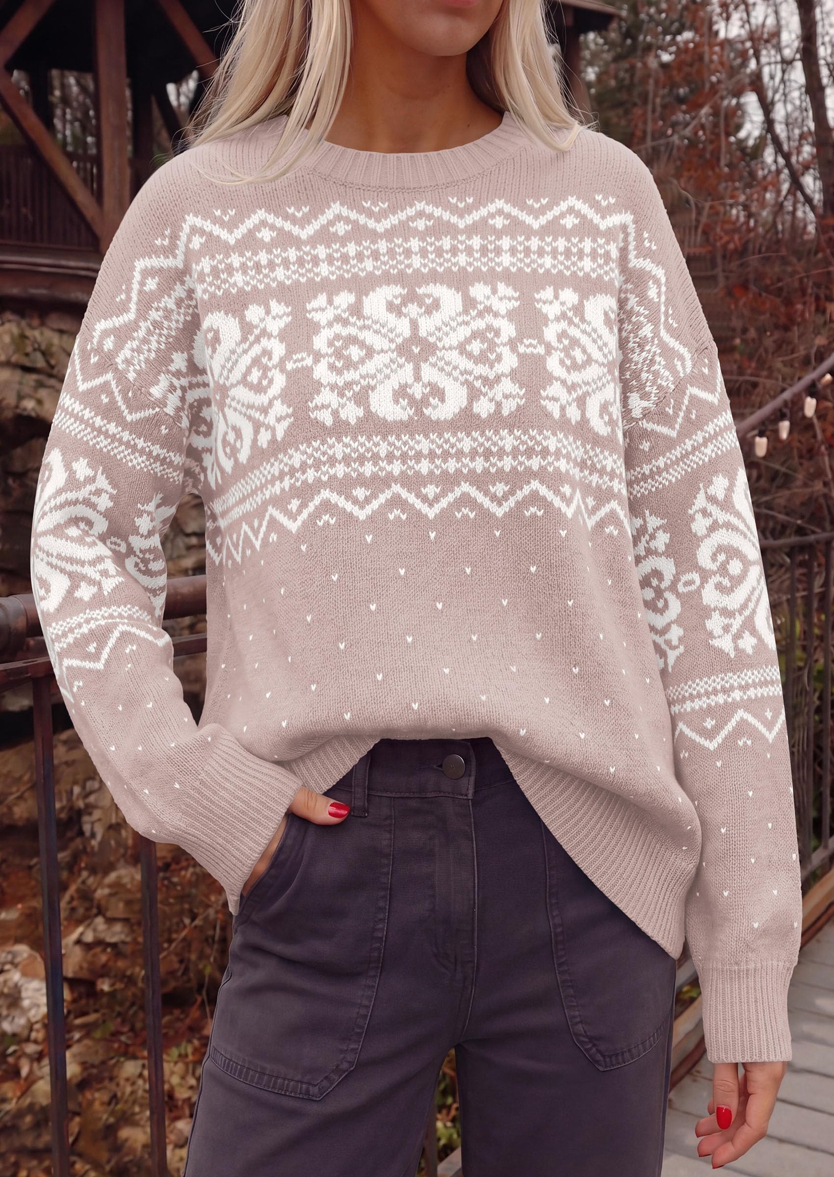 Sweaters for Women Fair Isle Oversized Pullover Fall Outfits