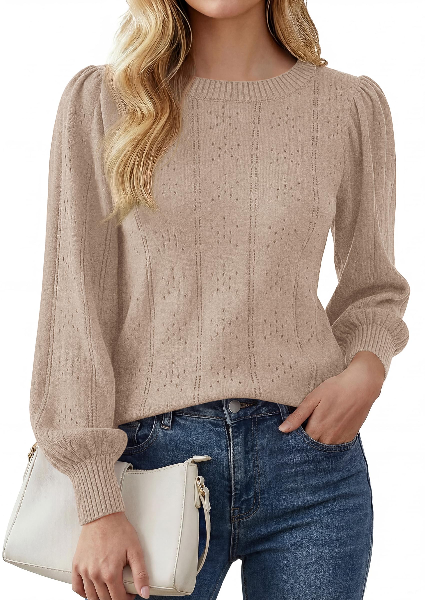 Women Fall Fashion Hollow Out Holiday Sweaters Light Khaki,S