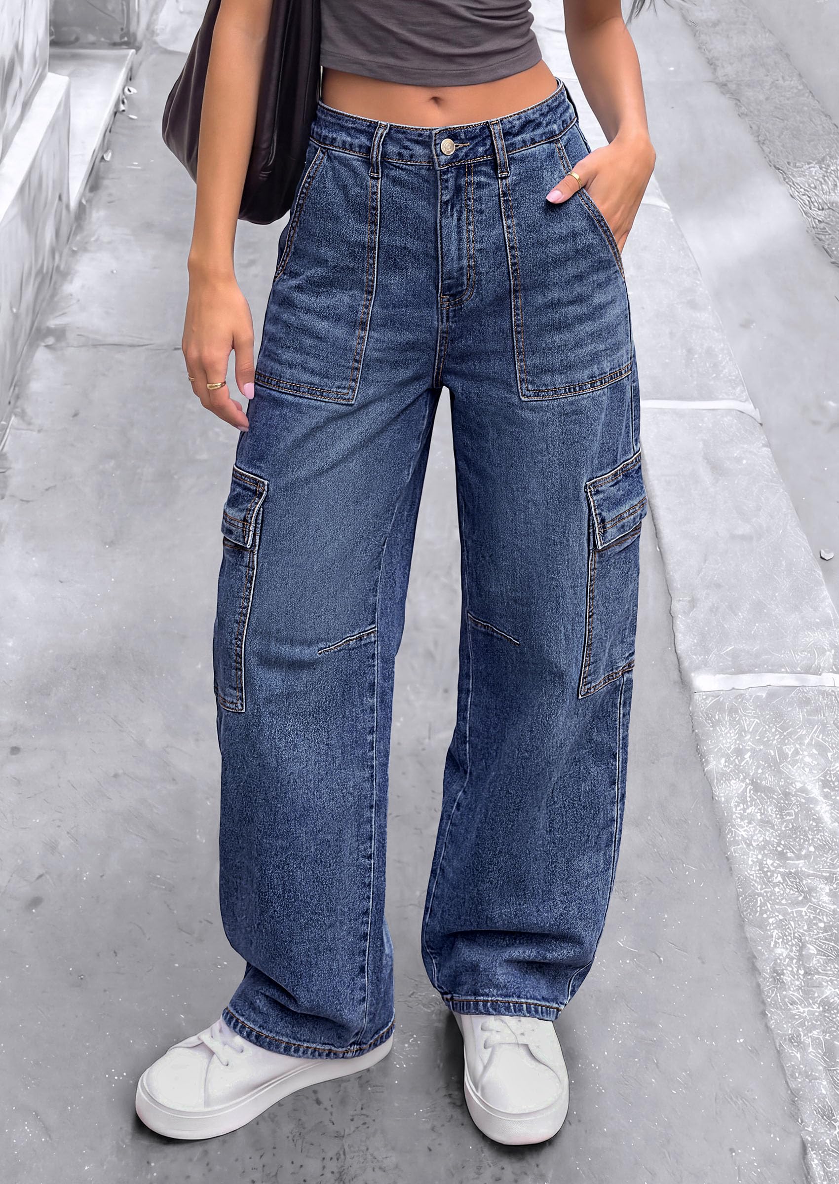 Barrel Pants Women Wide Leg Baggy Denim Jeans Ashleigh Blue,4