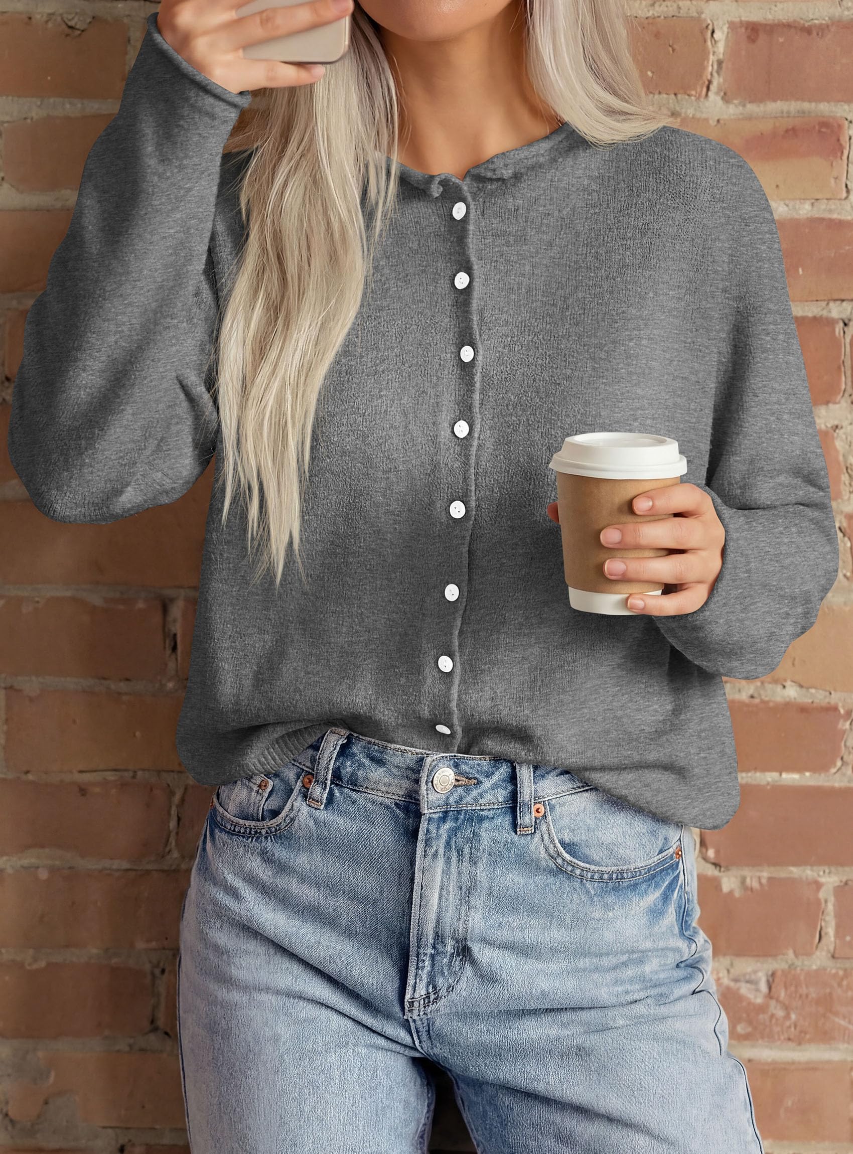 Button Up Cardigan for Women Knit Oversized Fall Sweaters Grey