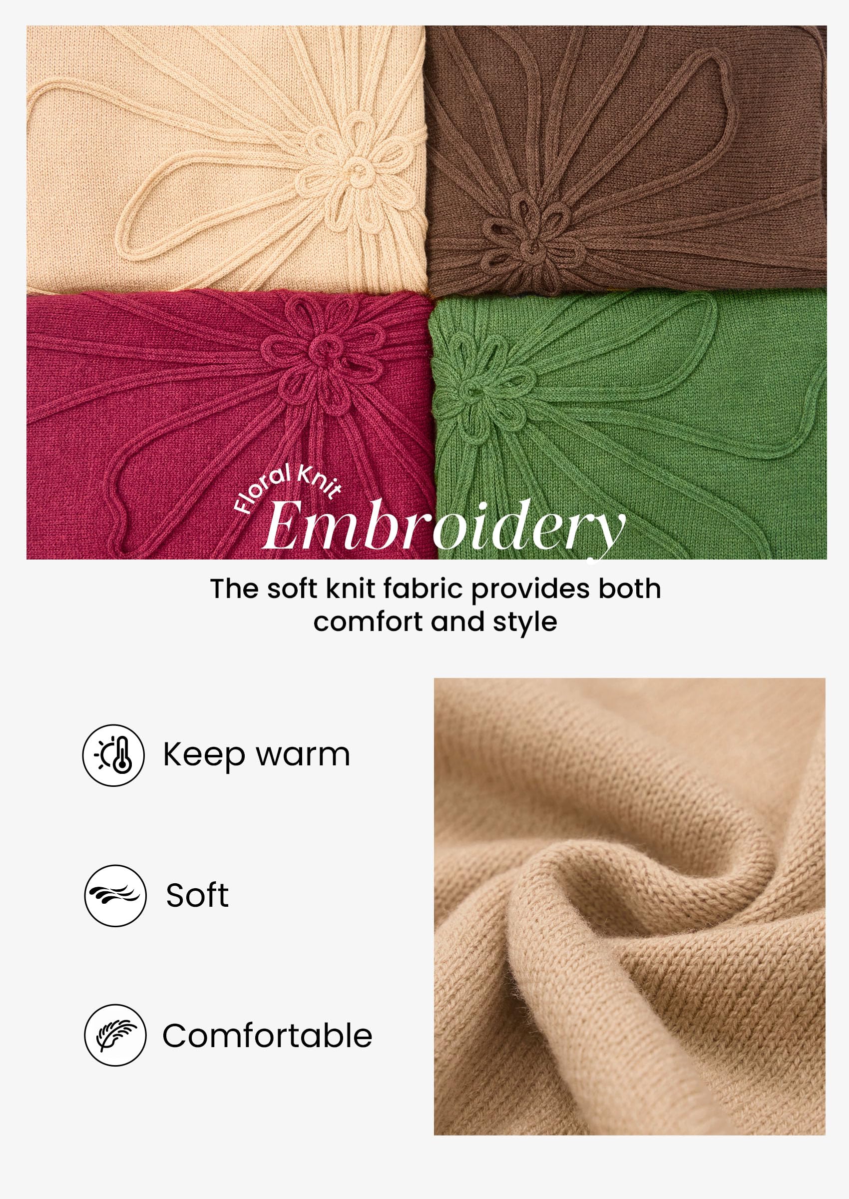 Sweaters for Women Fall Fashion Embroidered Floral Knit Tops