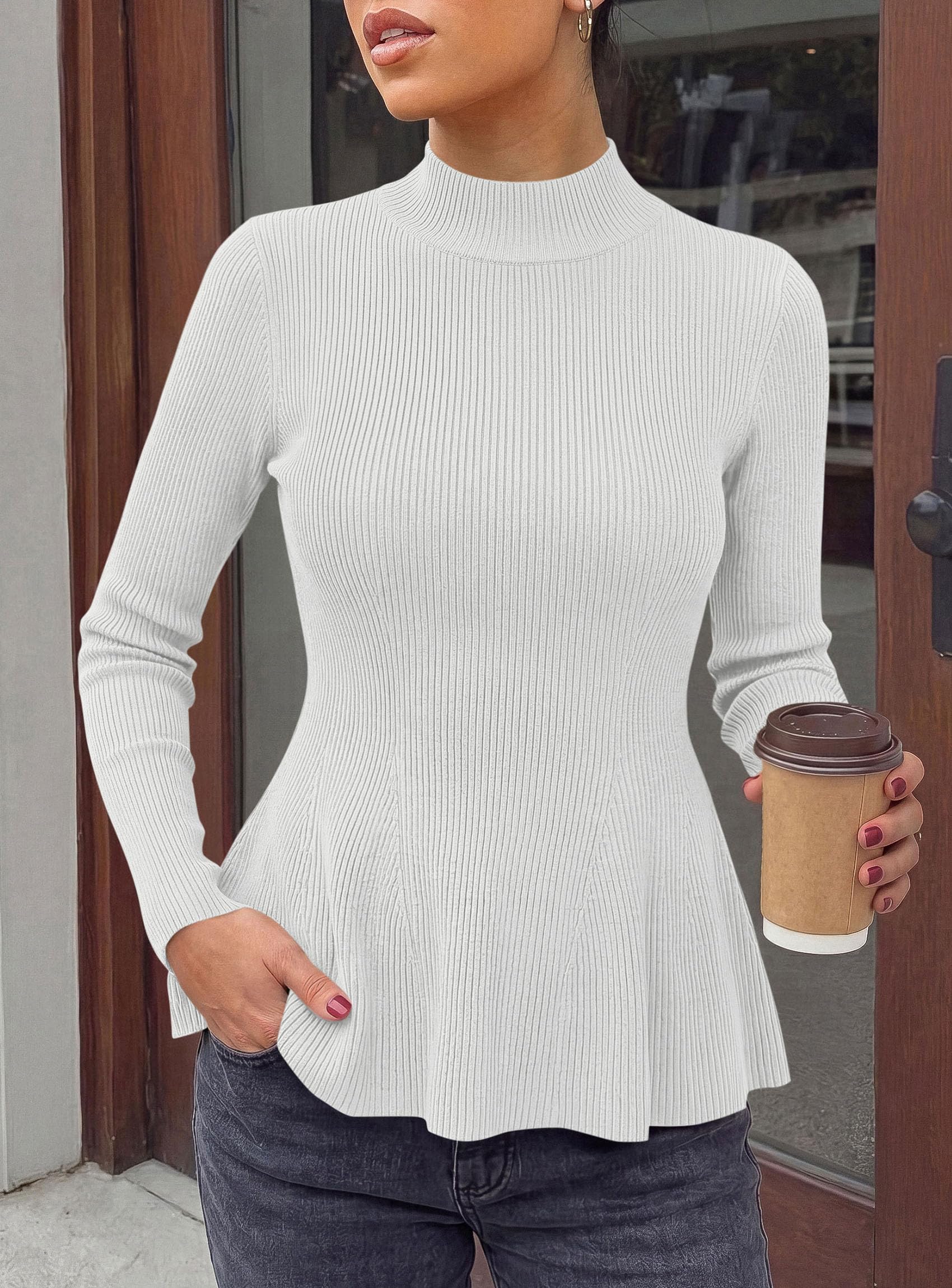 Women's Long Sleeve Peplum Tops Knit Pullover Fall Sweaters