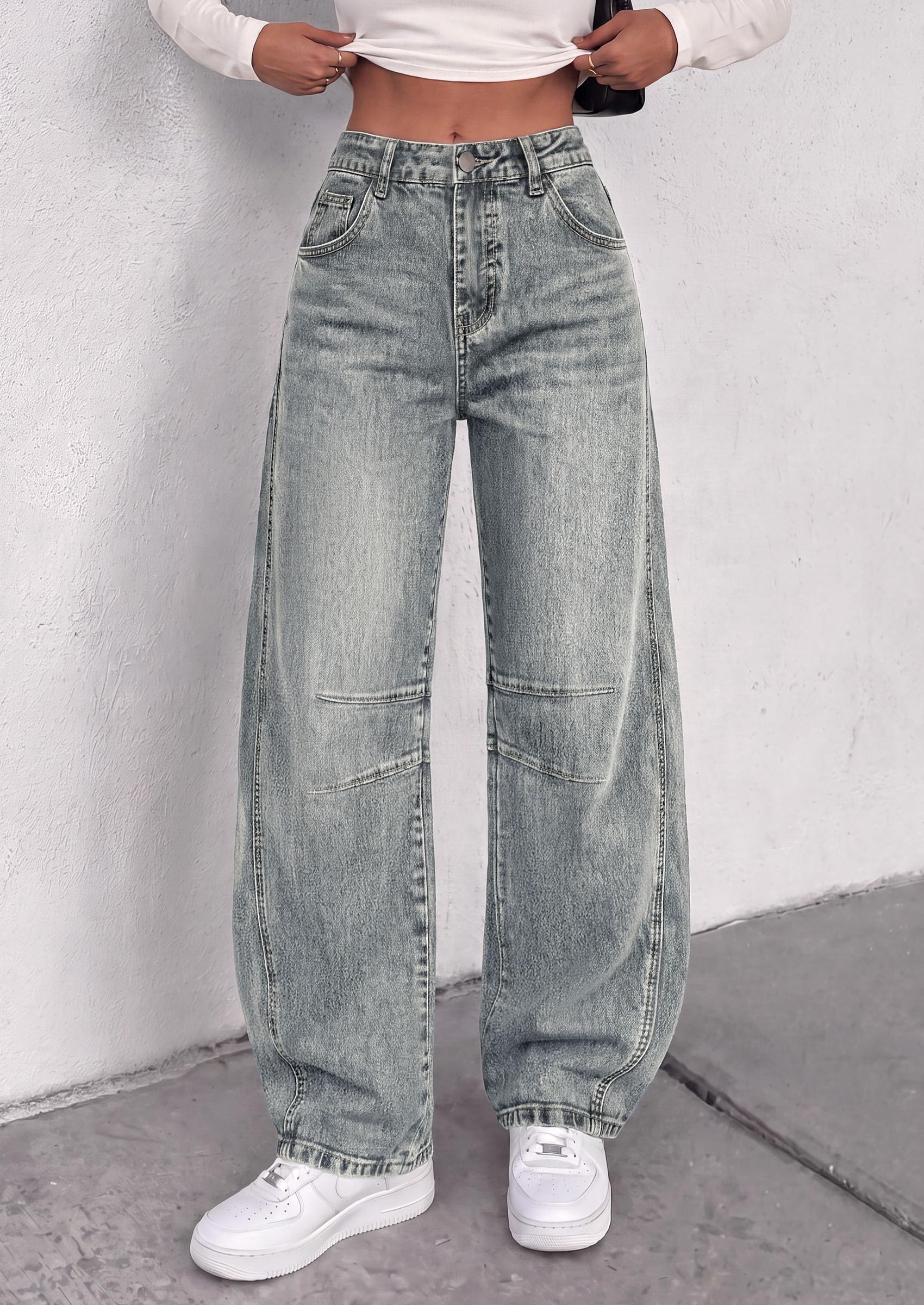 Women's Barrel Baggy Jeans High Waisted Pants (Retro Blue,4)