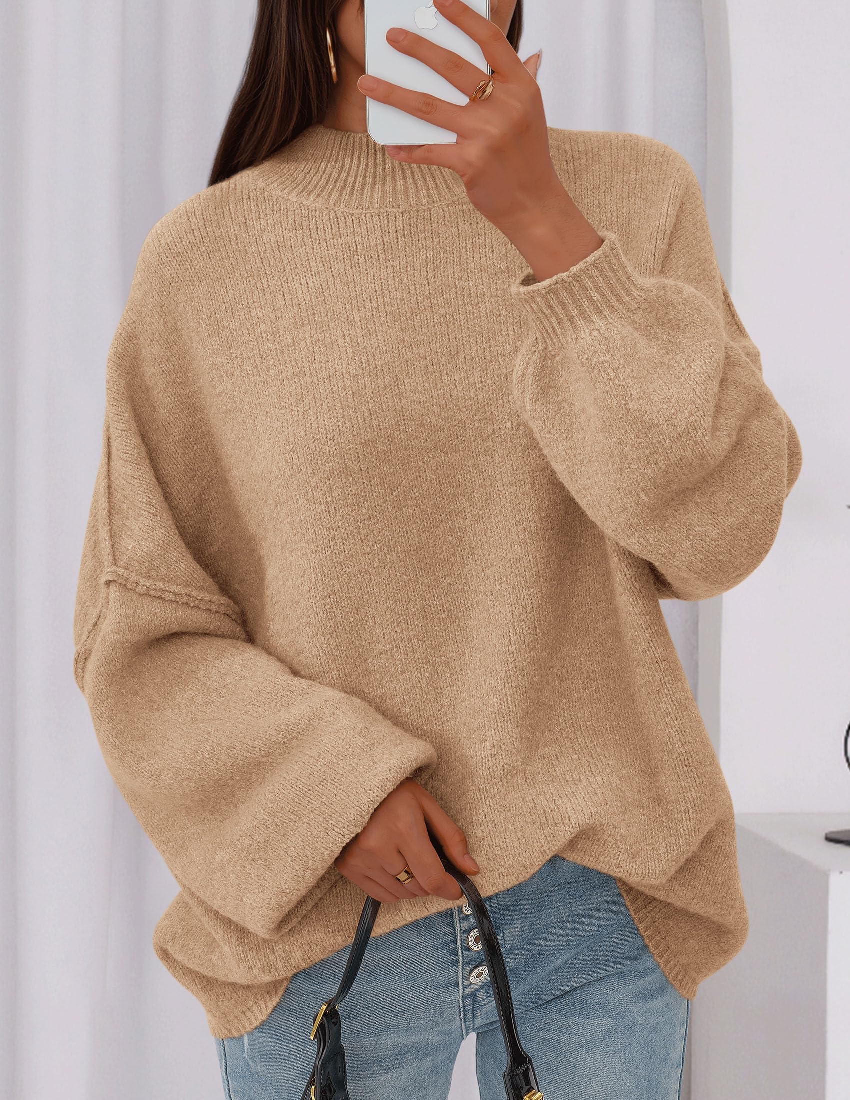 Women's Oversized Sweaters Fall Clothes (Apricot,S)