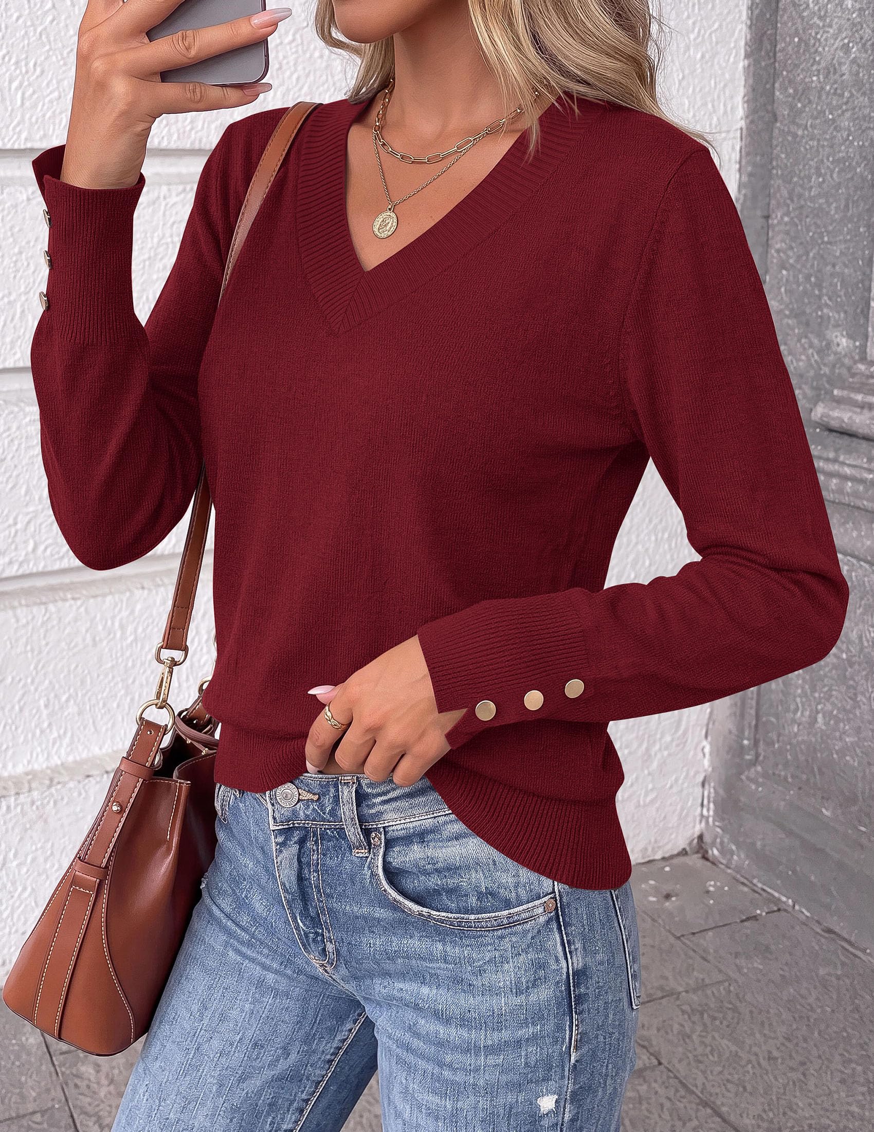 Fall Sweaters for Women V Neck Lightweight Pullover Top
