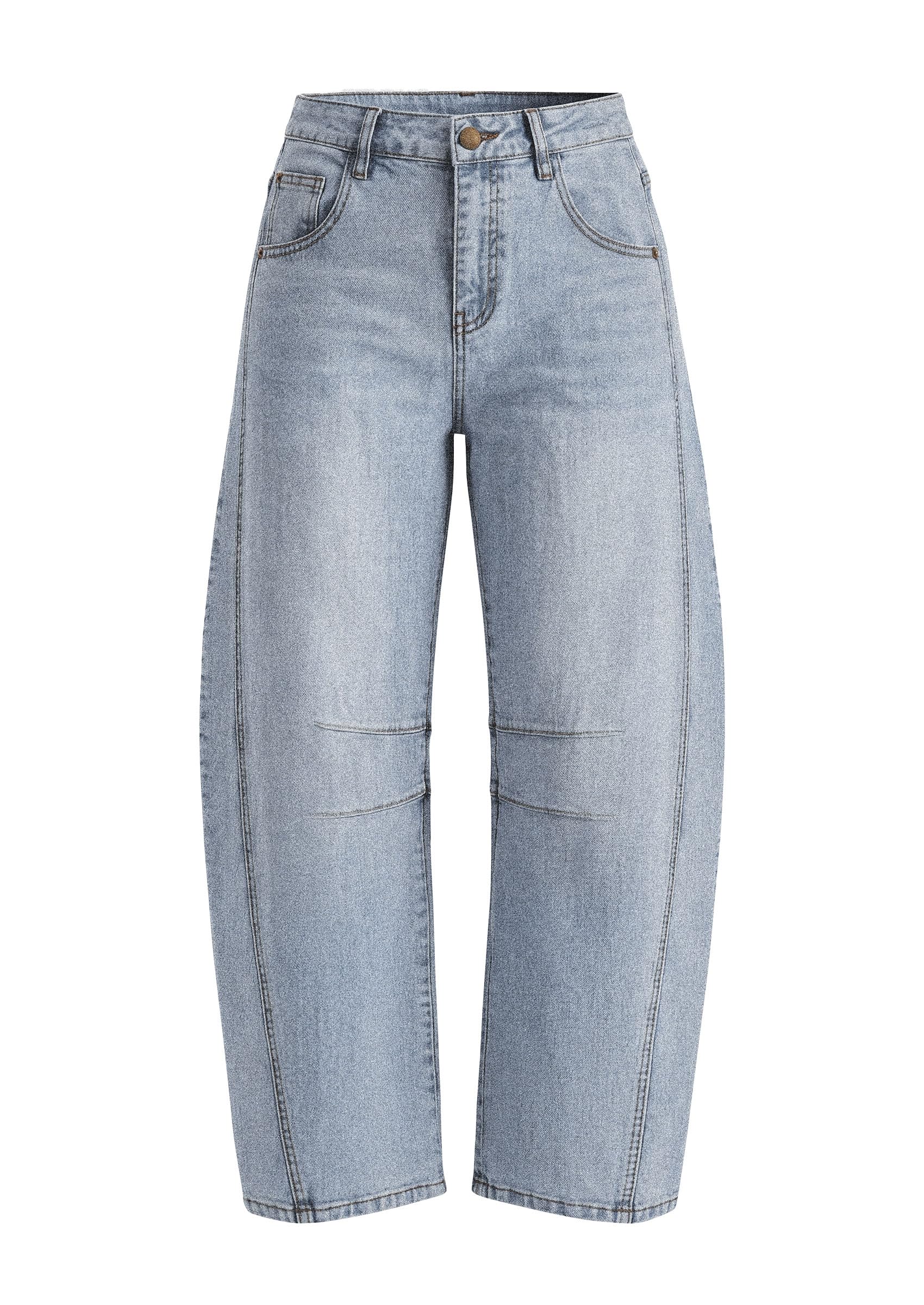 Women's Barrel Baggy Jeans High Waisted Pants (Dusk Blue,4)