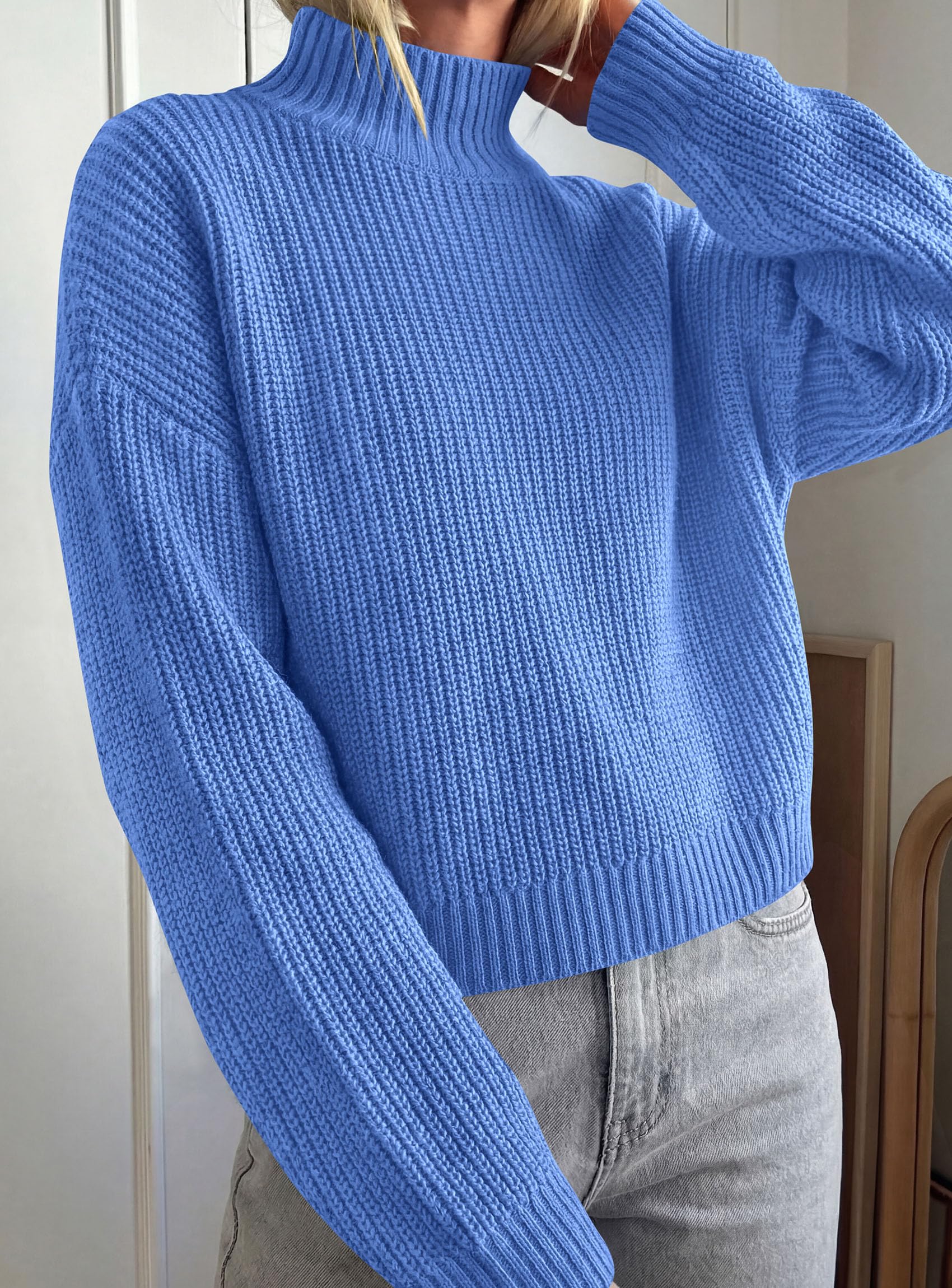 Women's Chunky Knit Fall Mock Turtleneck Pullover Sweaters