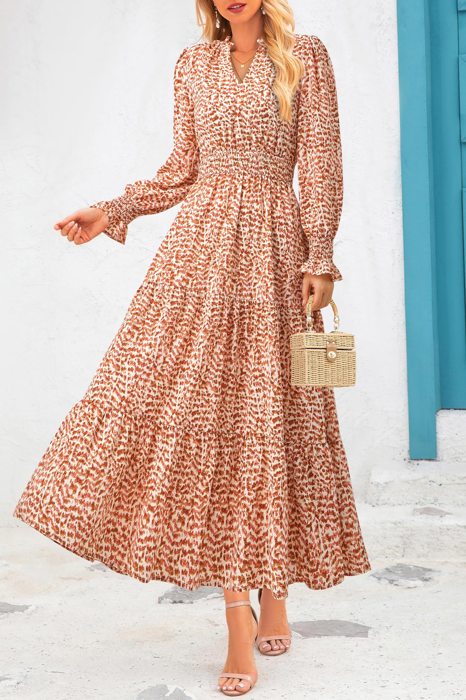 Women's Floral Maxi Dress Fall A Line Wedding Guest Dresses