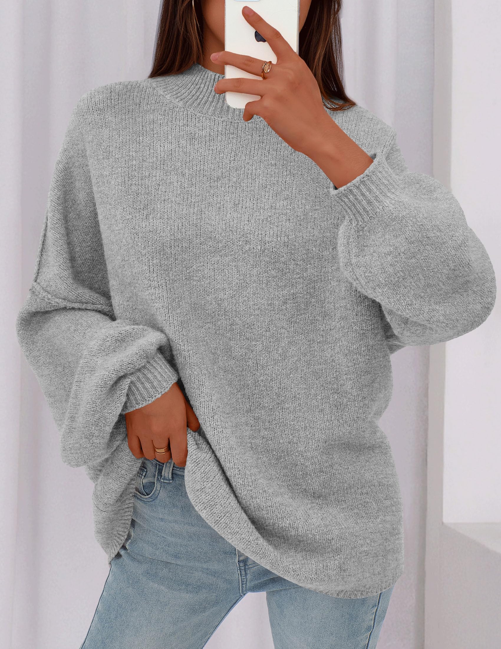 Women's Oversized Sweaters Fall Clothes (Light Grey,S)