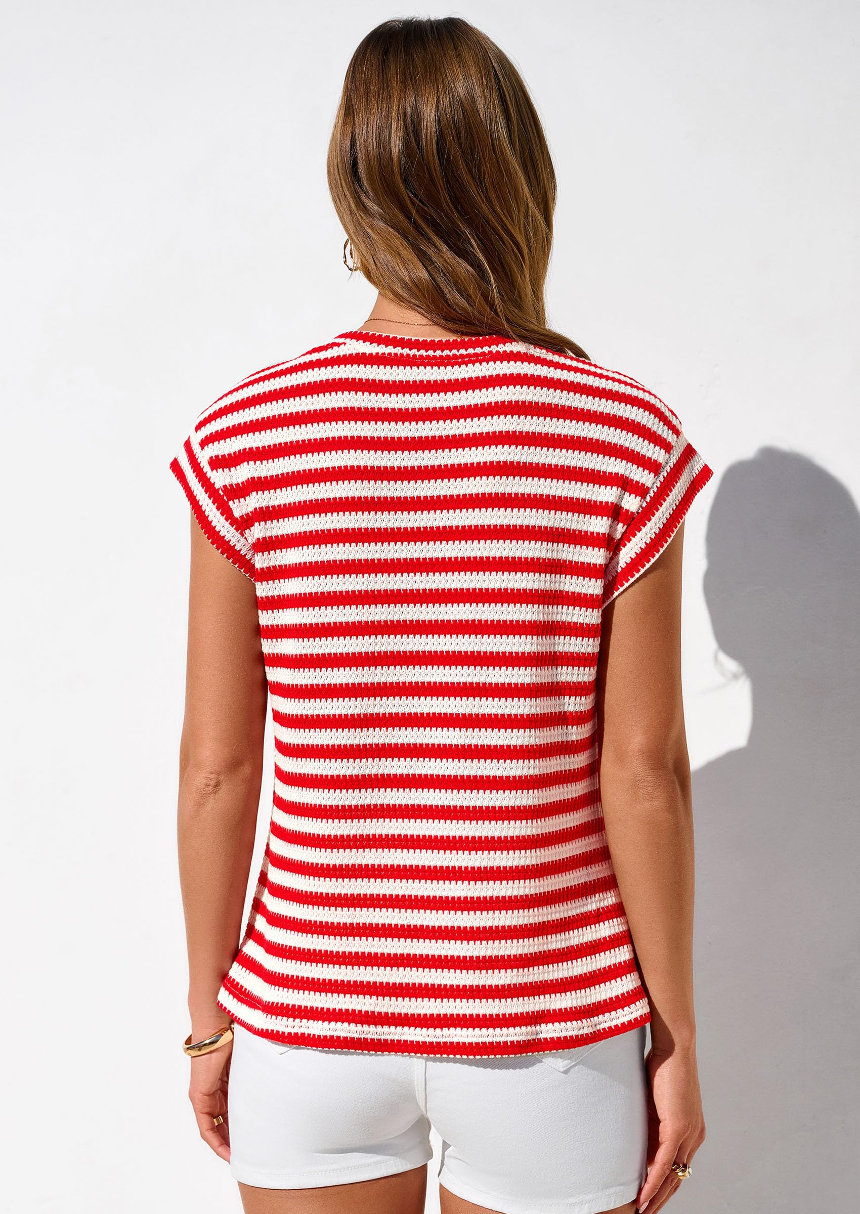 Women's Striped Knit Vest Tops, Striped Red White,S