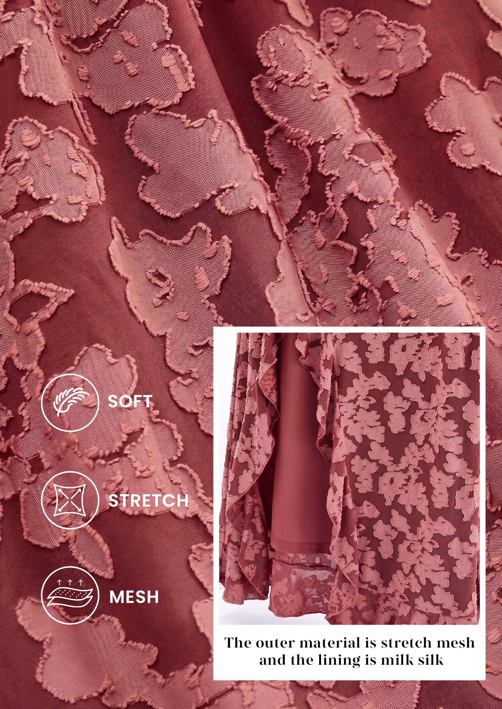 Women's Formal Maxi Floral Dresses with Slit (Rust Red,M)