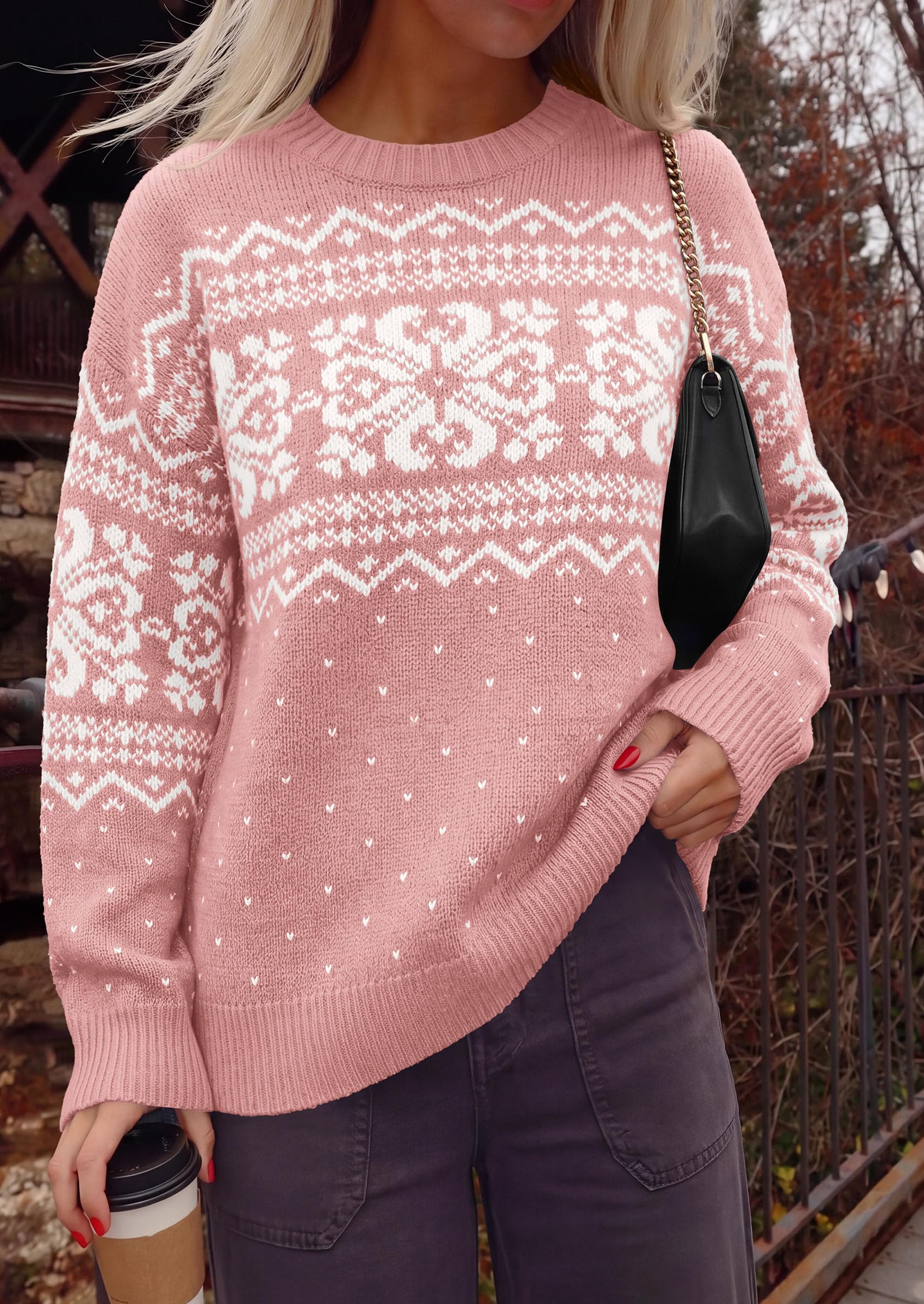 Sweaters for Women Fair Isle Oversized Pullover Fall Outfits