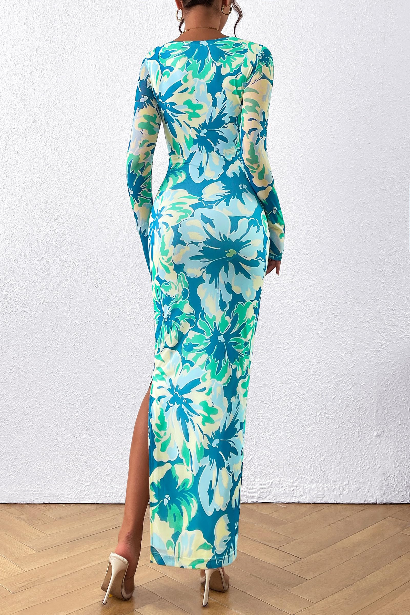 Women's Floral Bodycon Maxi Fall Dress