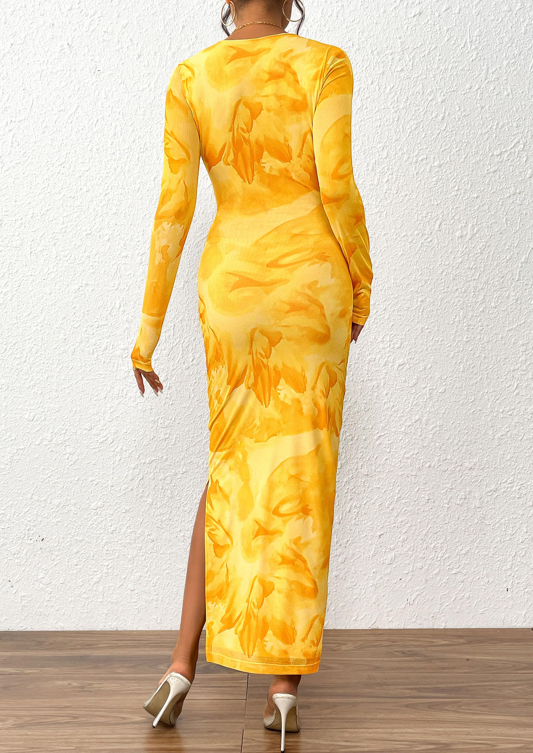 Women's Floral Bodycon Maxi Fall Dress