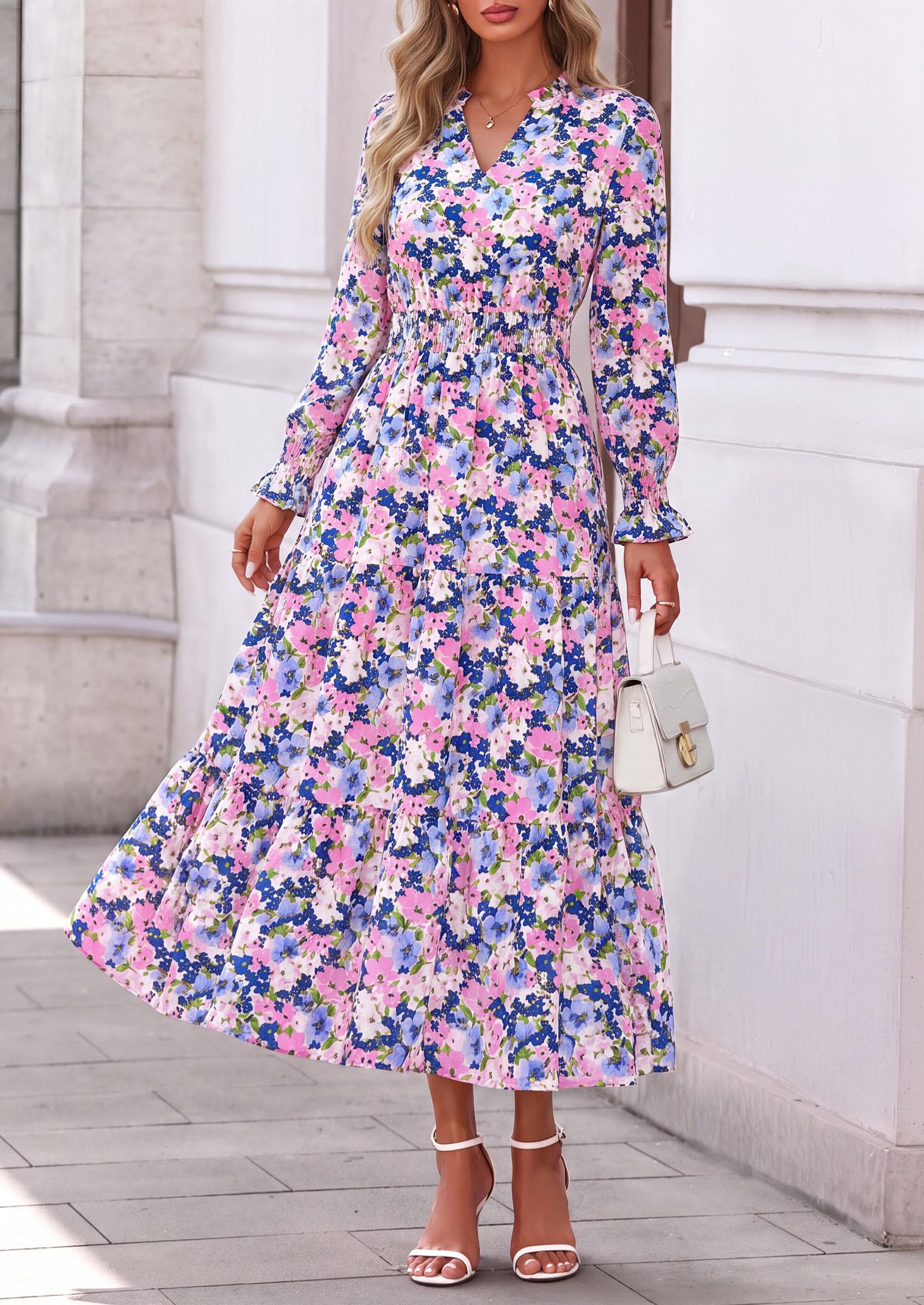 Women's Floral Maxi Dress Fall A Line Wedding Guest Dresses
