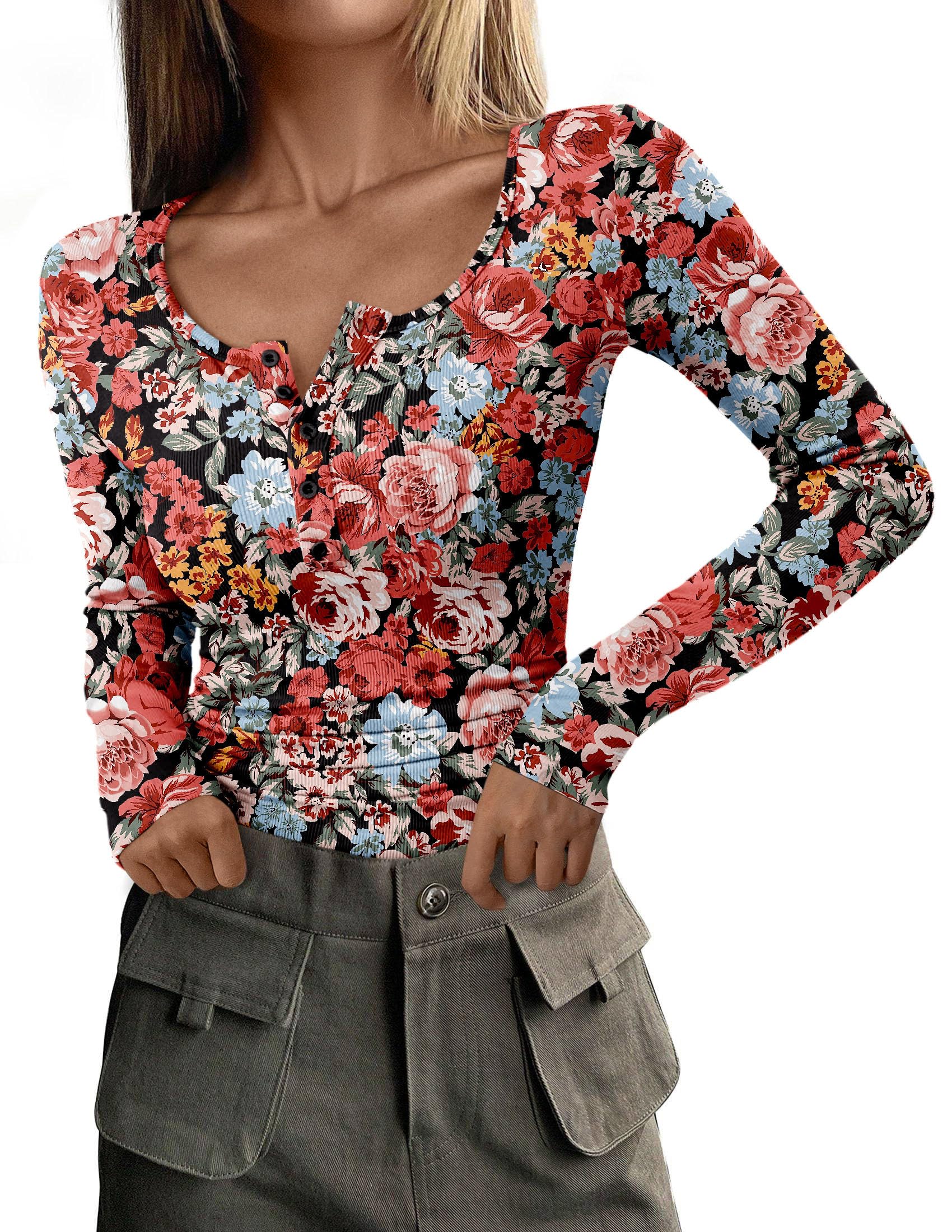 Women's Fall Long Sleeve Henley T Shirts