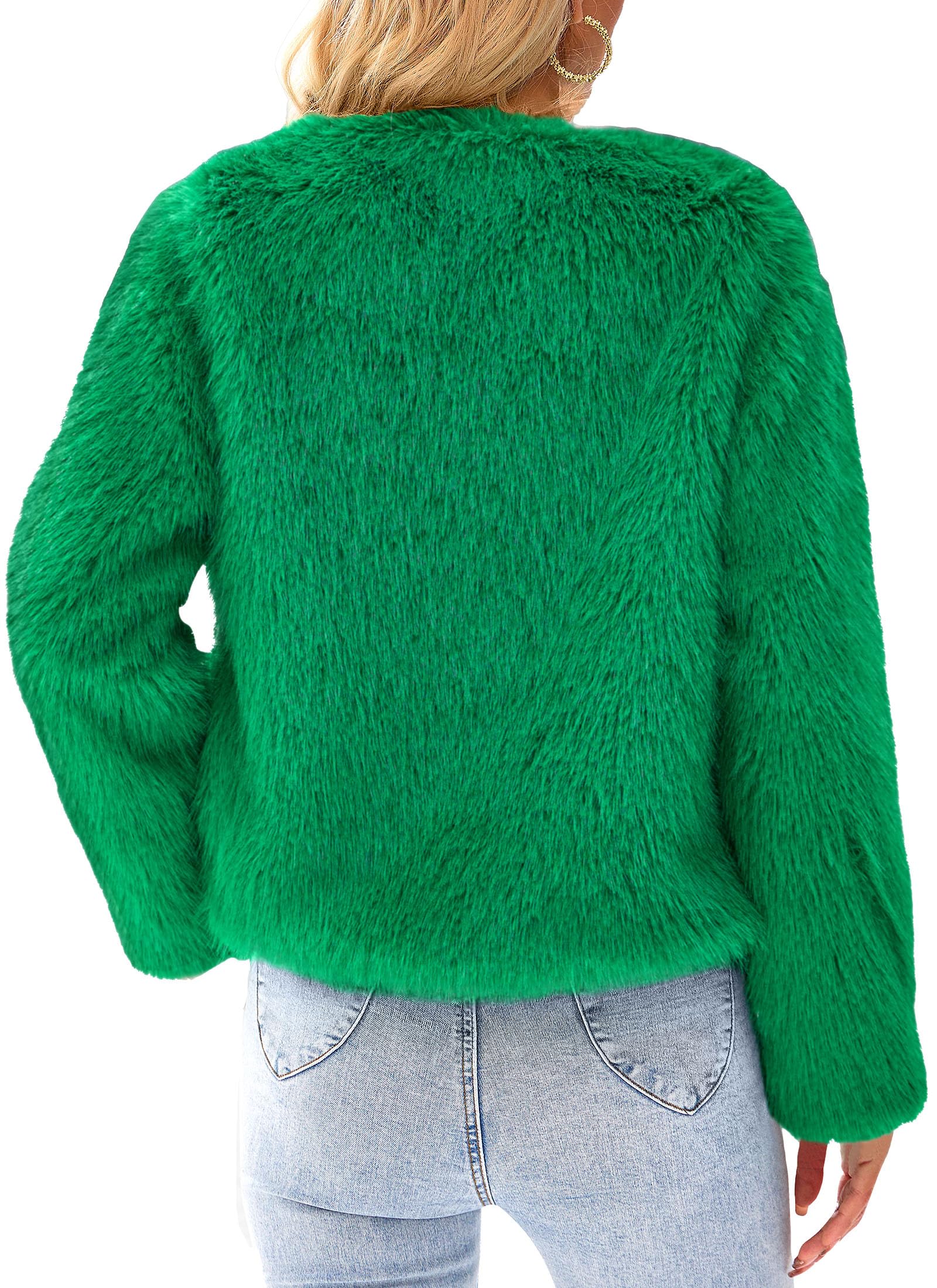 Women's Winter Cropped Faux Fur Coats(Green,Small)