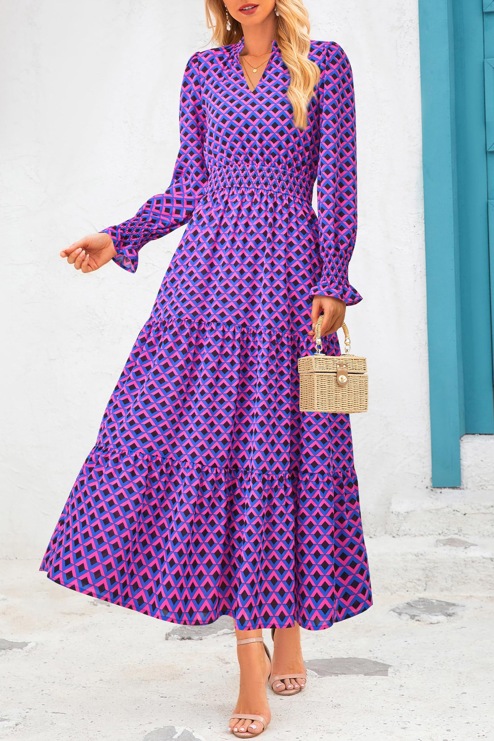 Women's Floral Maxi Dress Fall A Line Wedding Guest Dresses