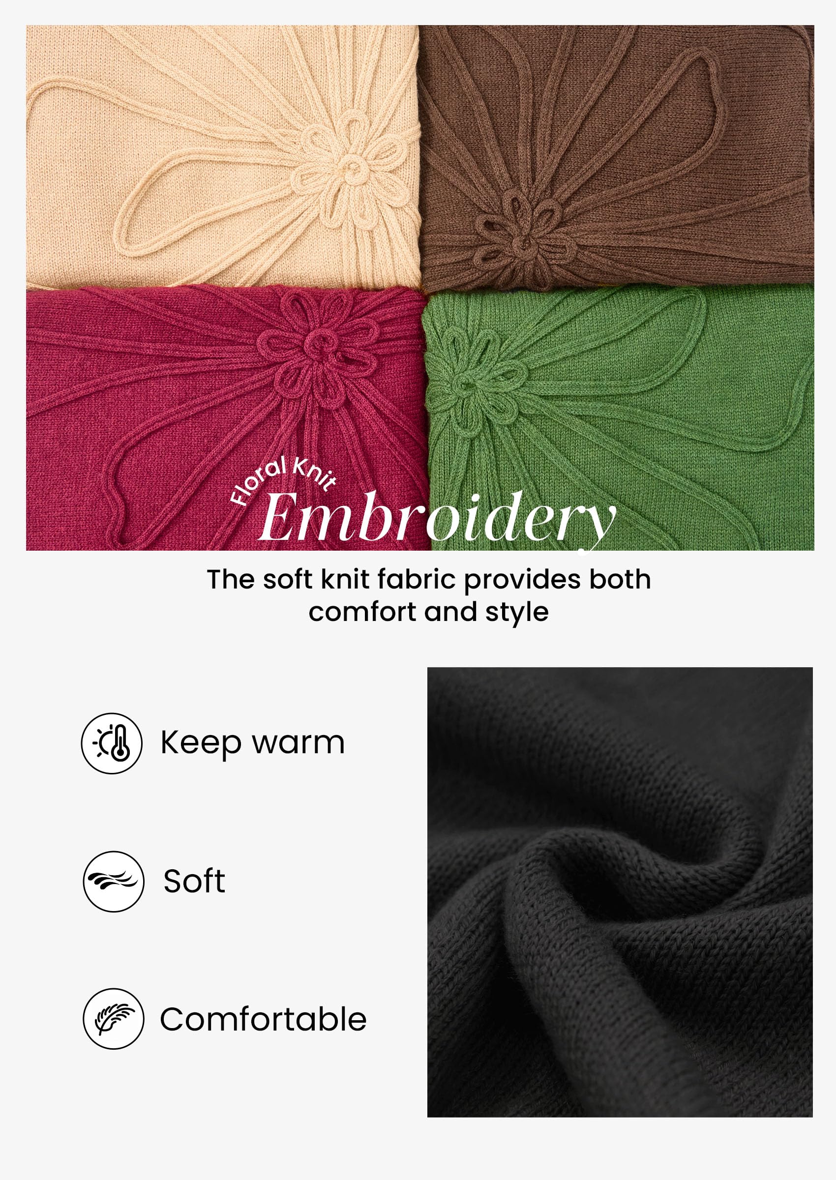Sweaters for Women Fall Fashion Embroidered Floral Knit Tops
