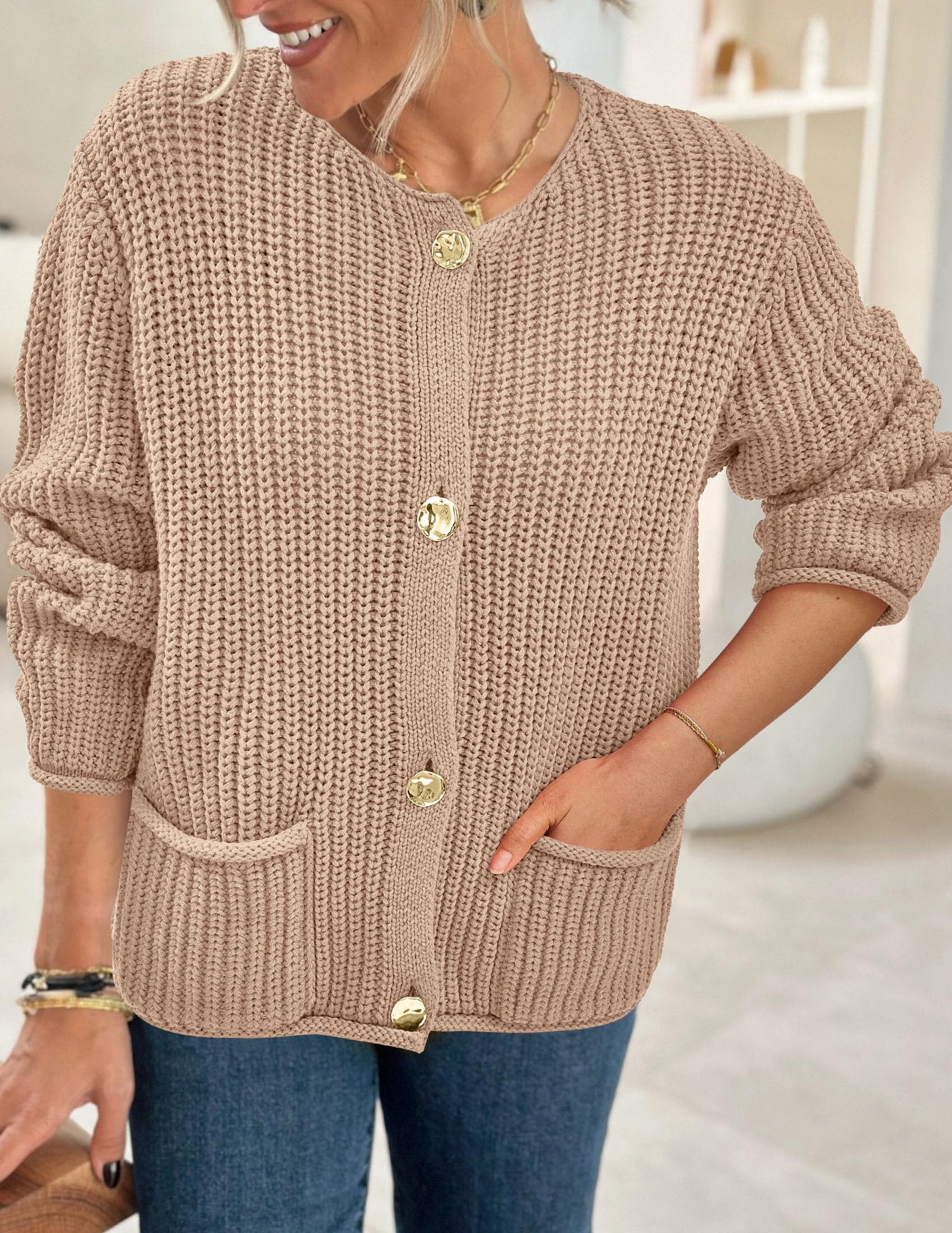 Women Oversized Cardigan Sweaters 2026 Fall Outfits,Khaki