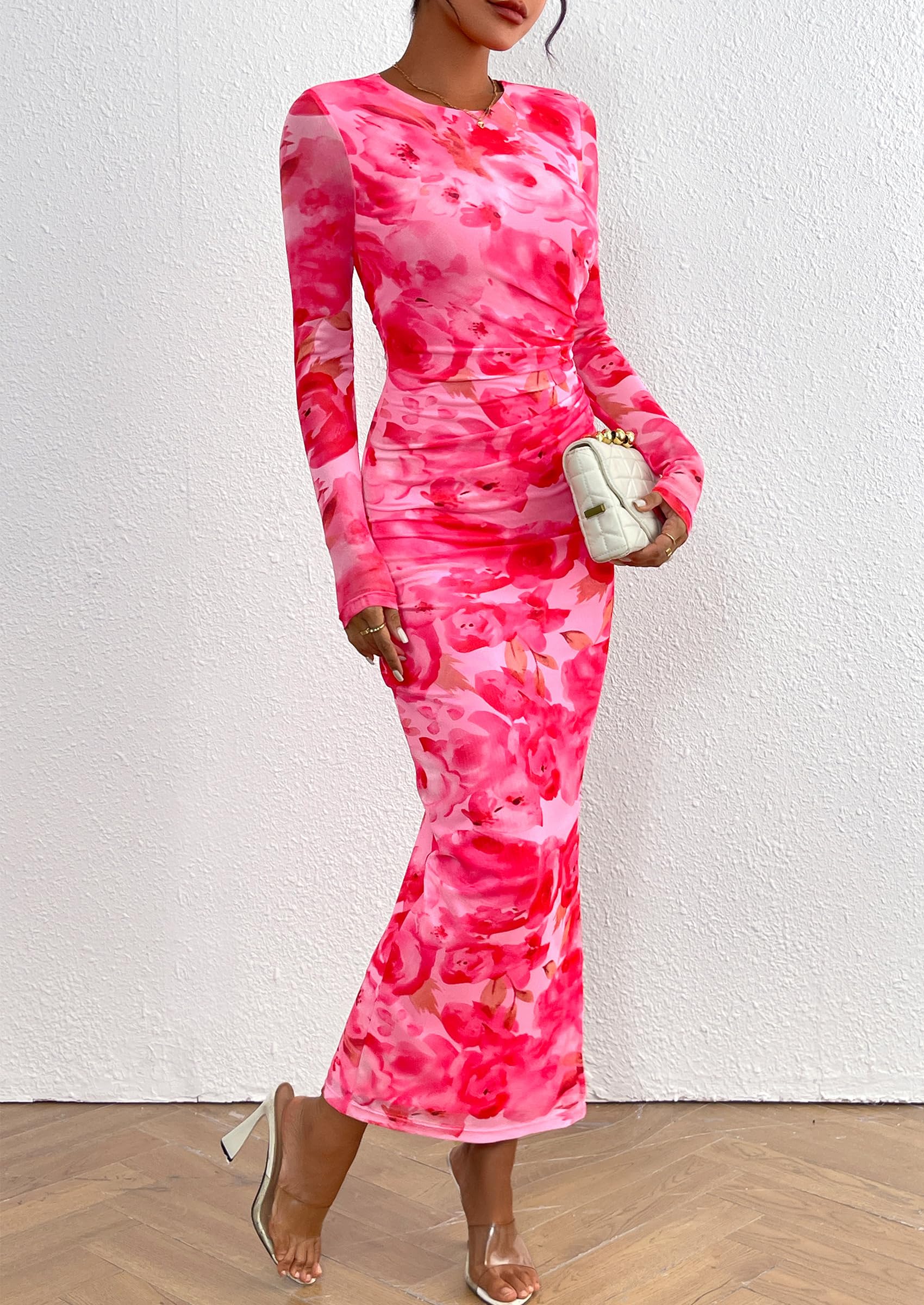 Women's Floral Bodycon Maxi Fall Dress