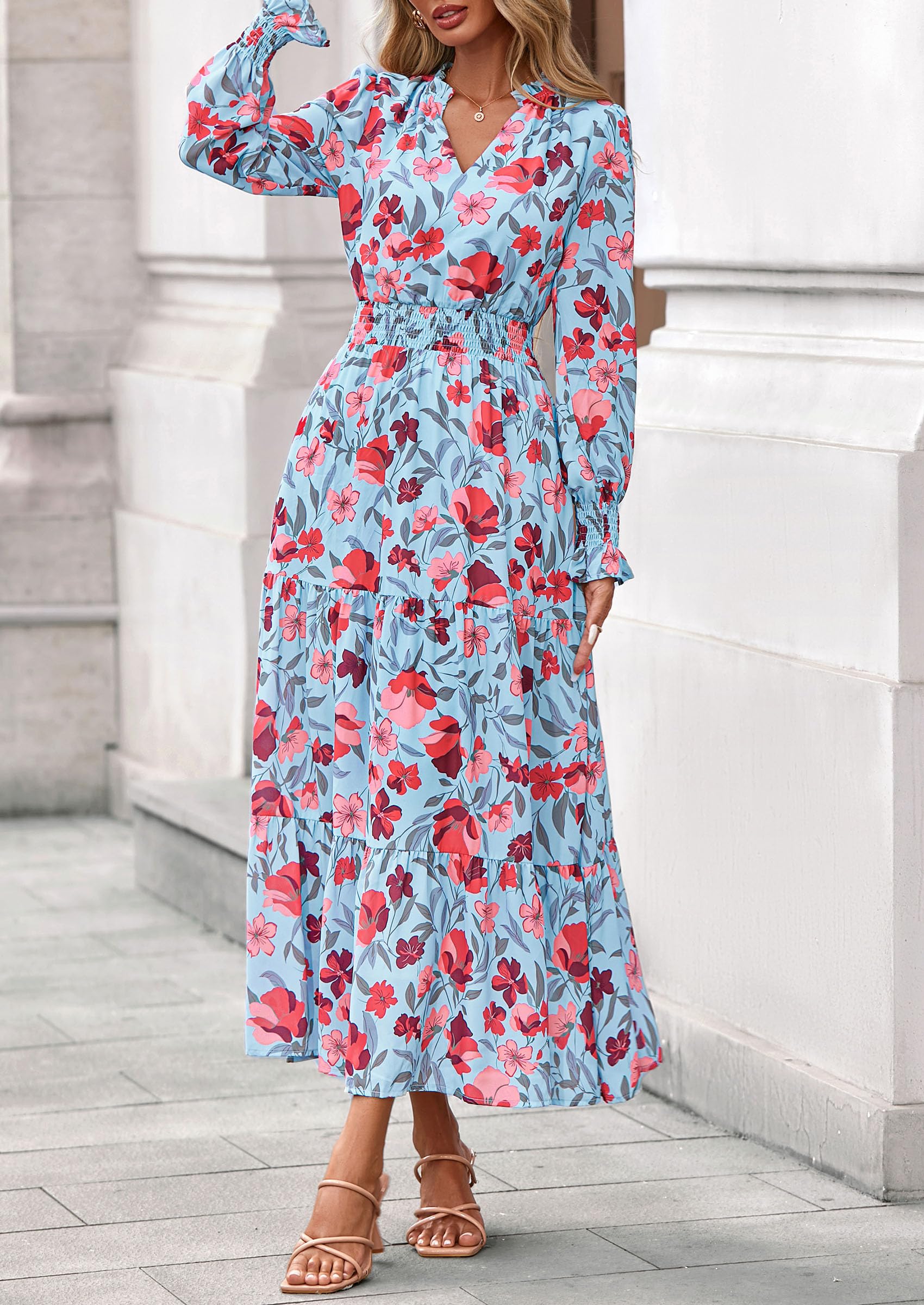 Women's Floral Maxi Dress Fall A Line Wedding Guest Dresses