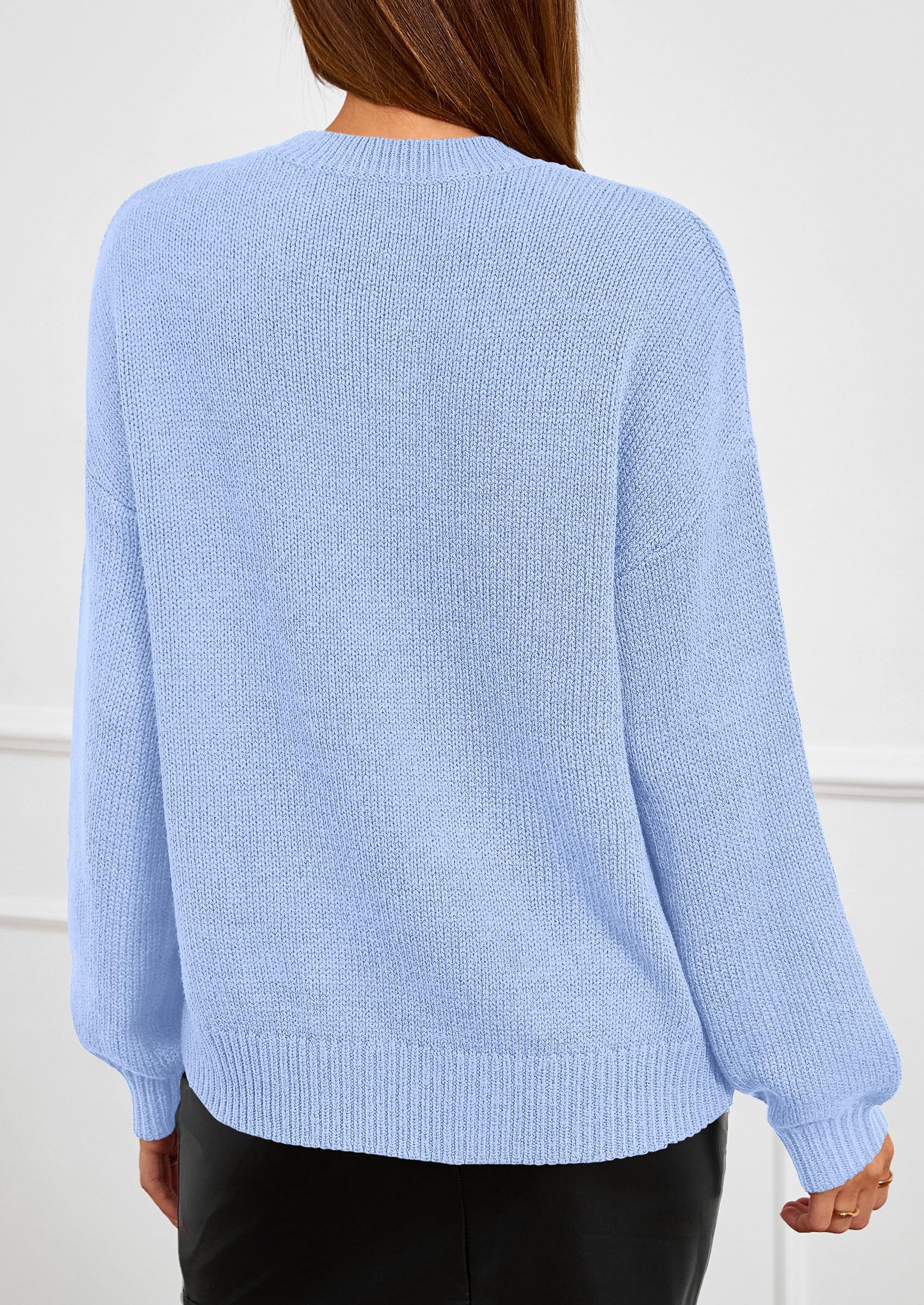 Women's Oversized 3D Floral Knit Sweater,Light Blue,S