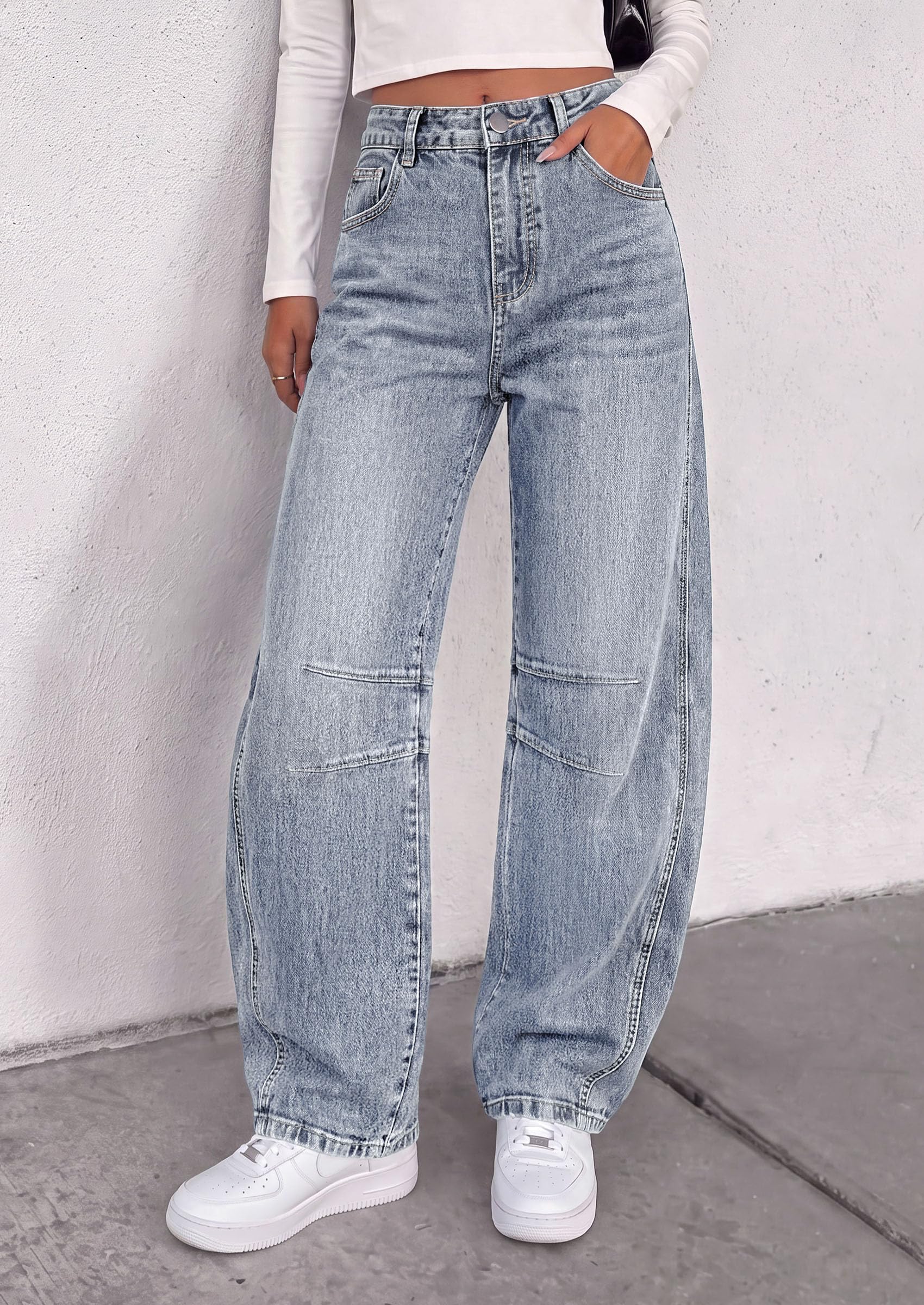 Women's Barrel Baggy Jeans High Waisted Pants (Dusk Blue,4)